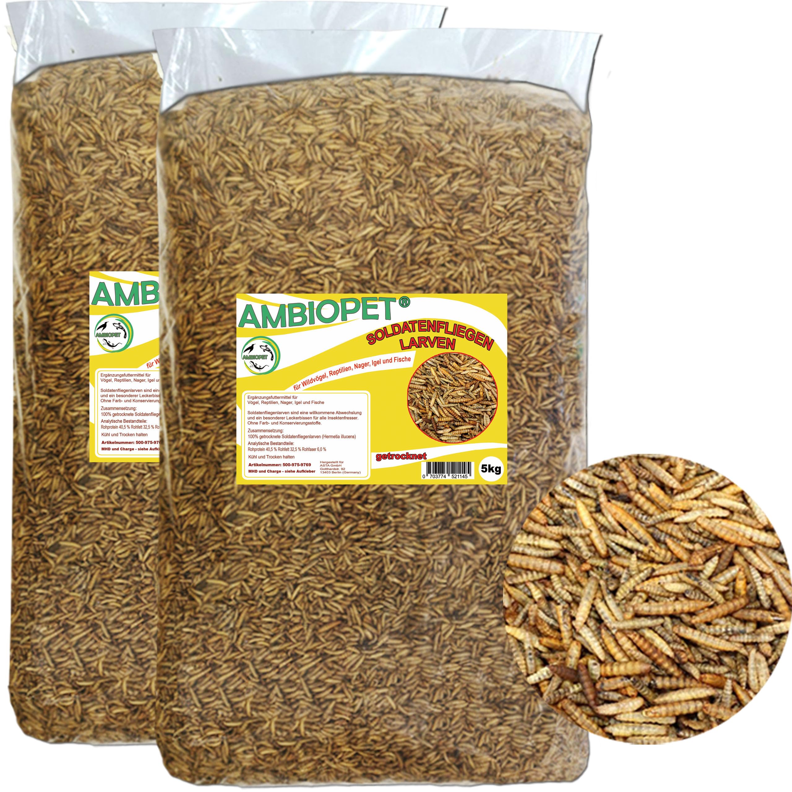 ZooMenu 10kg (5+5) Hermetia - Schwarze Soldatenfliegenlarven getrocknetes Naturfutter für Vögel, Reptilien und Teichfische Angebot bei HelloDeals