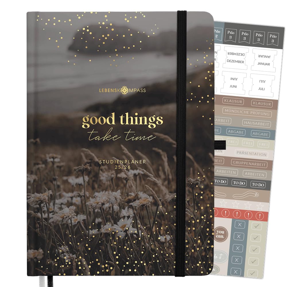 Lebenskompass® Studienplaner 2025 2026 A5 „Daisy“ - Semesterplaner für Uni & Studium |Terminplaner mit Stundenplan, Notenlisten, Reflexion | Hardcover mit Goldprägung Angebot bei HelloDeals