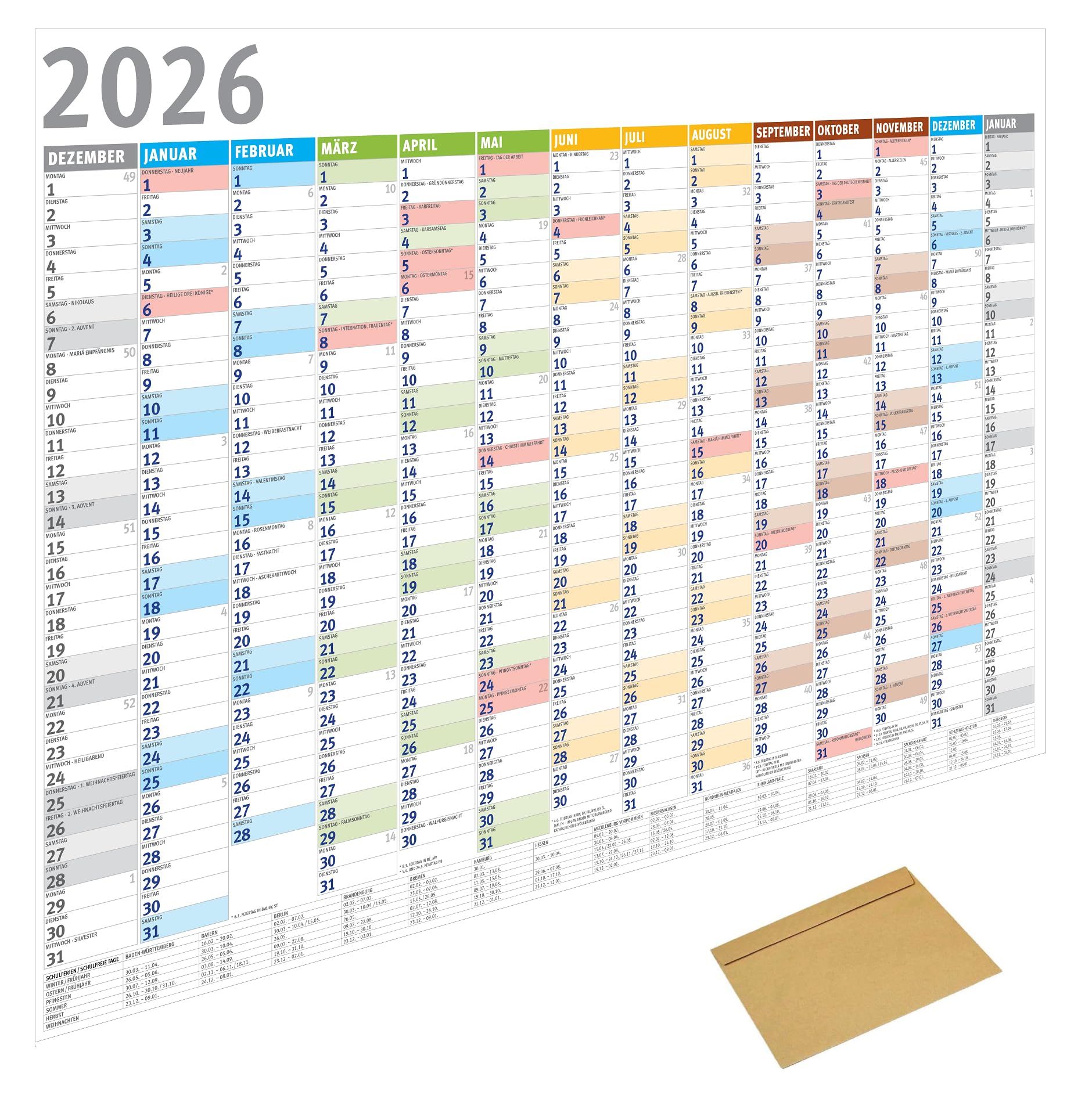 Din A1 Wandkalender für 2026, 14 Monate, Jahreskalender Monatsübersicht, (84,1 cm x 59,4 cm),Planer Termine, bspw. für Büro, Zuhause, Jahresplaner, Monatsplaner, Familienkalender, Kalender gefaltet Angebot bei HelloDeals