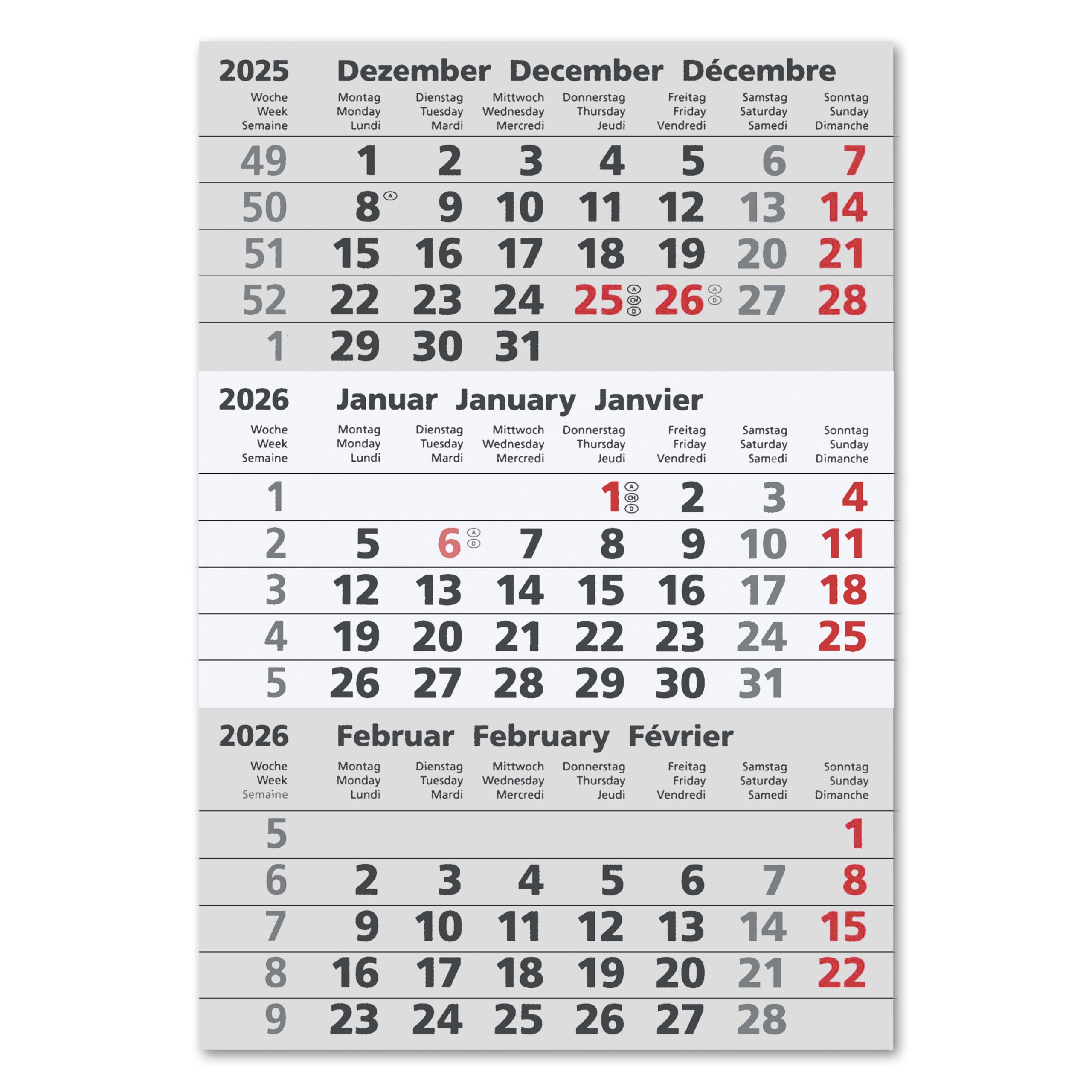 Truento Ersatzkalendarium - Kalenderblock - (magnetisch) für 2 Jahre (2026 & 2027) - passend für 3-Monats-Tischkalender Edelstahl - Stehkalender - Aufstellkalender - Bürokalender grau/weiß Angebot bei HelloDeals