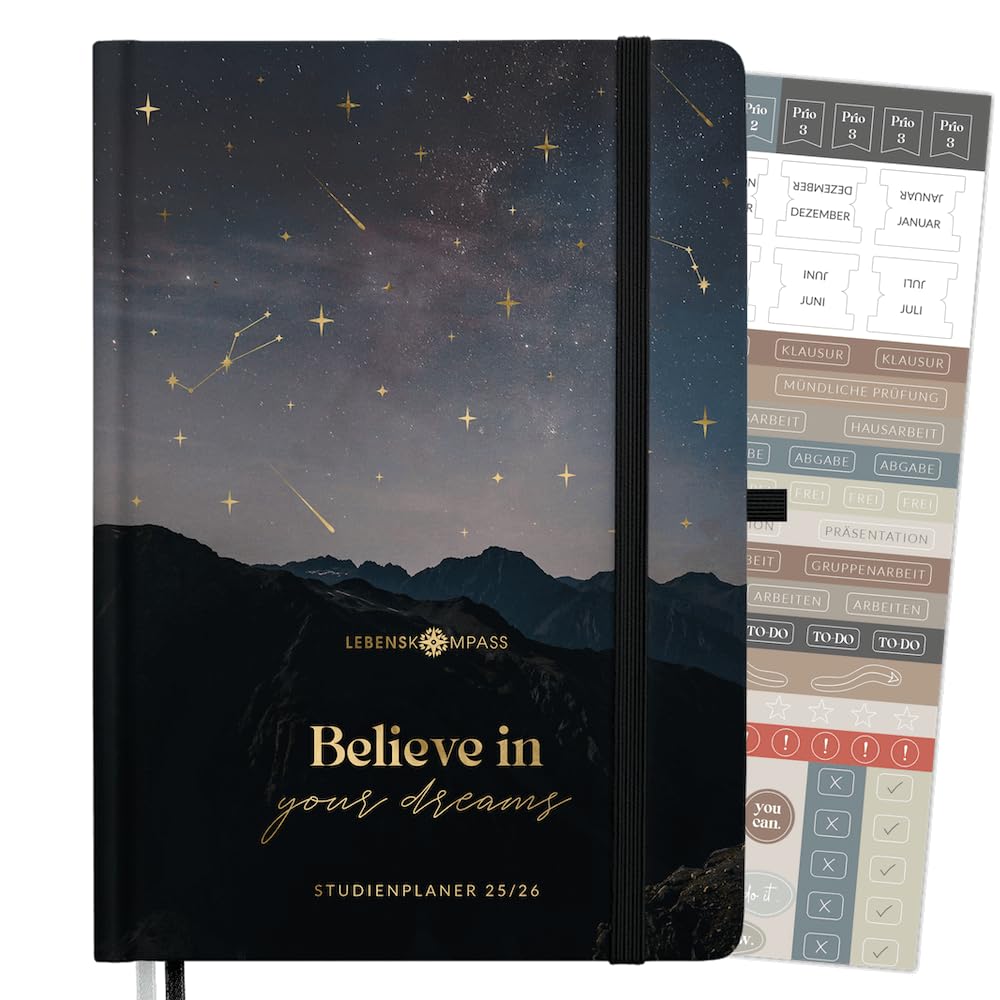 Lebenskompass® Studienplaner 2025 2026 A5 „Starfall“ - Semesterplaner für Uni & Studium | Terminplaner mit Stundenplan, Notenlisten, Reflexion | Hardcover mit Goldprägung Angebot bei HelloDeals