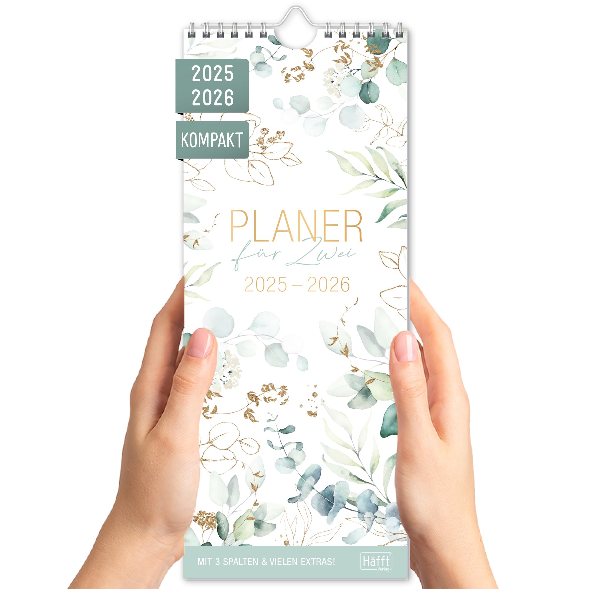 Häfft® Planer für Zwei 2025/2026 kompakt "Blattgold" Paarplaner mit 3 Spalten, Paarkalender, Wandplaner, Wandkalender für 18 Monate: Juli 25 bis Dez 26 - nachhaltig & klimafreundlich Angebot bei HelloDeals