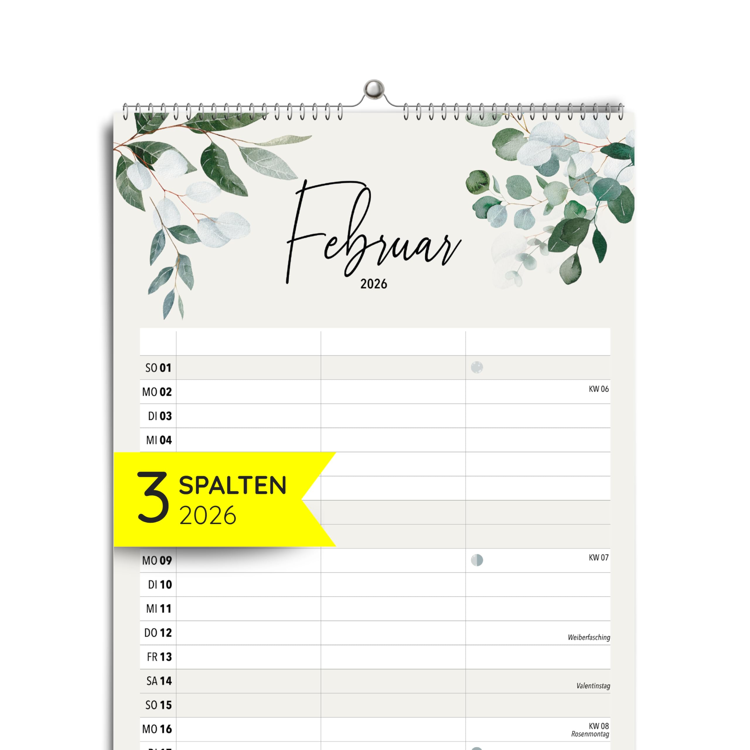 heaven+paper Paarplaner 3 Spalten Greenery Eukalyptus - Kalender für zwei 2026 mit Feiertagen, Schulferien, Mond - Wandkalender 2026 Familienkalender (42x21cm) (Greenery, 3 Spalten) Greenery 3 Spalten Angebot bei HelloDeals