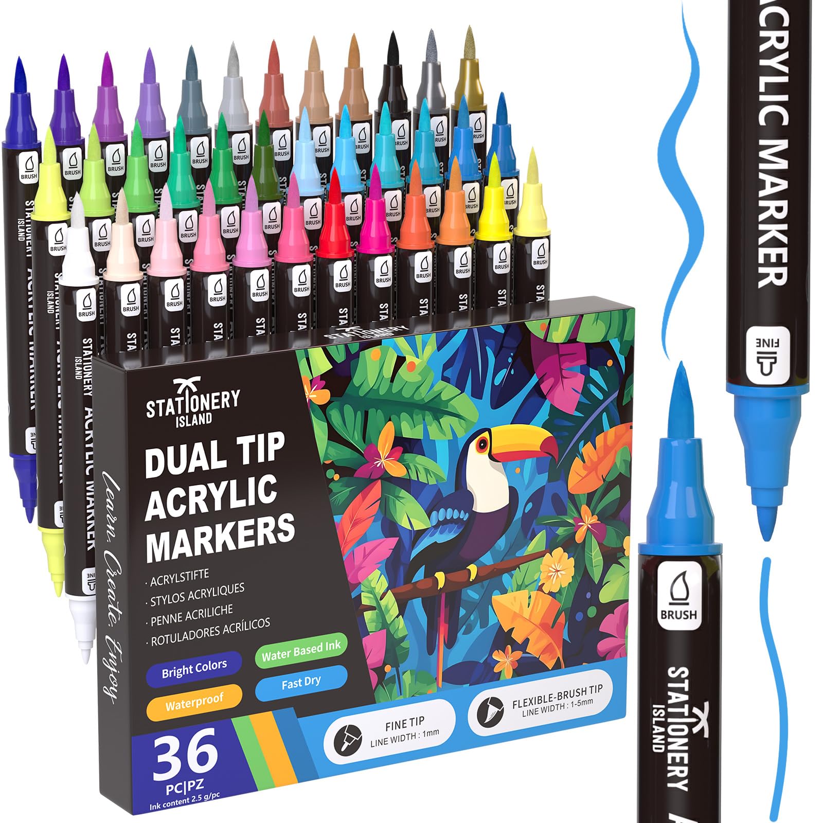 STATIONERY ISLAND Acrylstifte für Steine Wasserfest 36 Farben 1-5mm Dual Tip (feine Spitze und Pinsel) Acrylmarker für Rock Painting, Glas, Papier, Holz, Ei, Leinwand, Keramik, Stoff, DIY Crafts Angebot bei HelloDeals