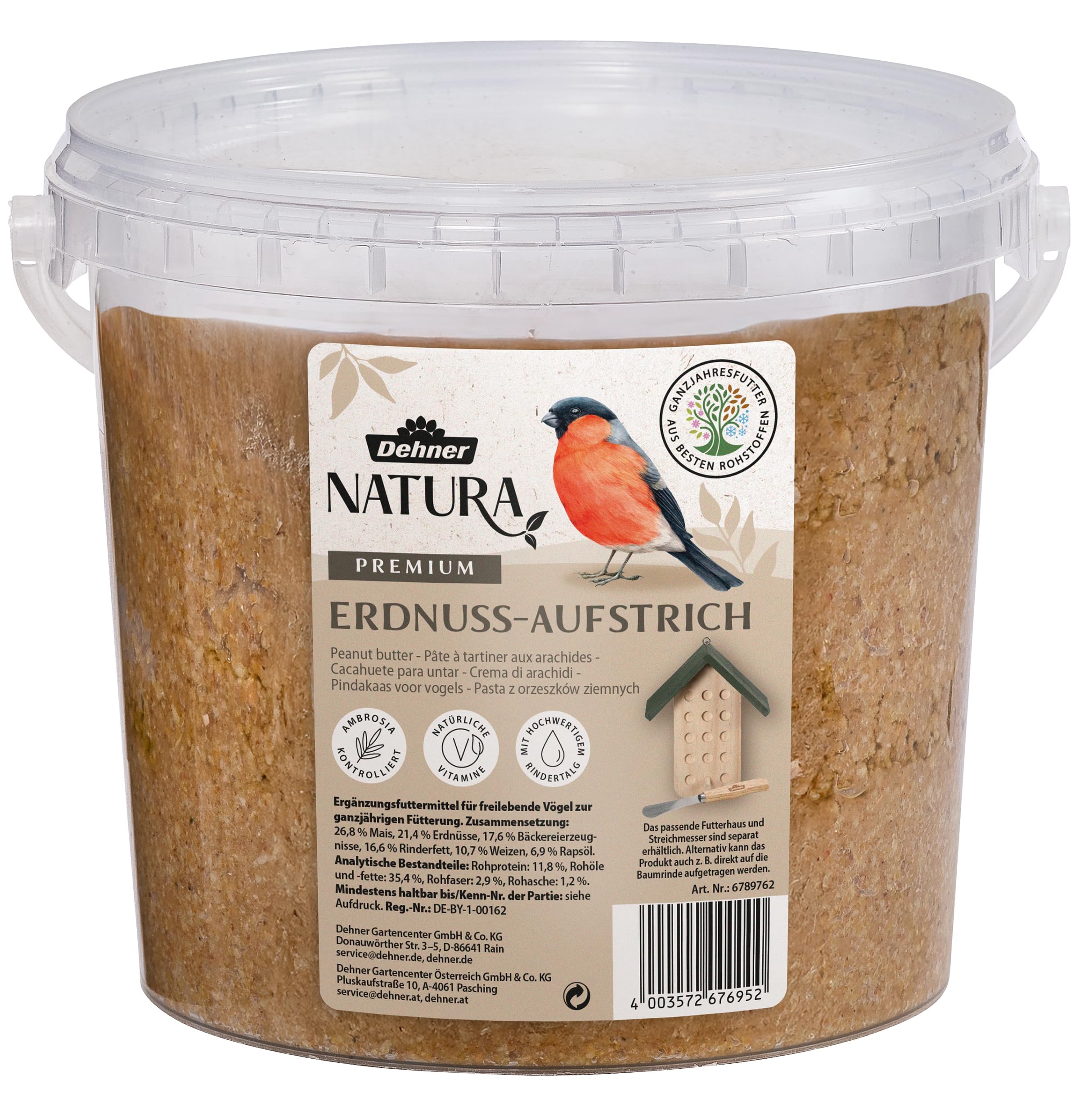 Dehner Natura Premium Wildvogelfutter, Erdnuss-Aufstrich, Erdnussbutter im Eimer, Ganzjahresfutter energiereich, hochwertiges Vogelfutter für Wildvögel, 2 kg Erdnuss 2 kg (1er Pack) Angebot bei HelloDeals