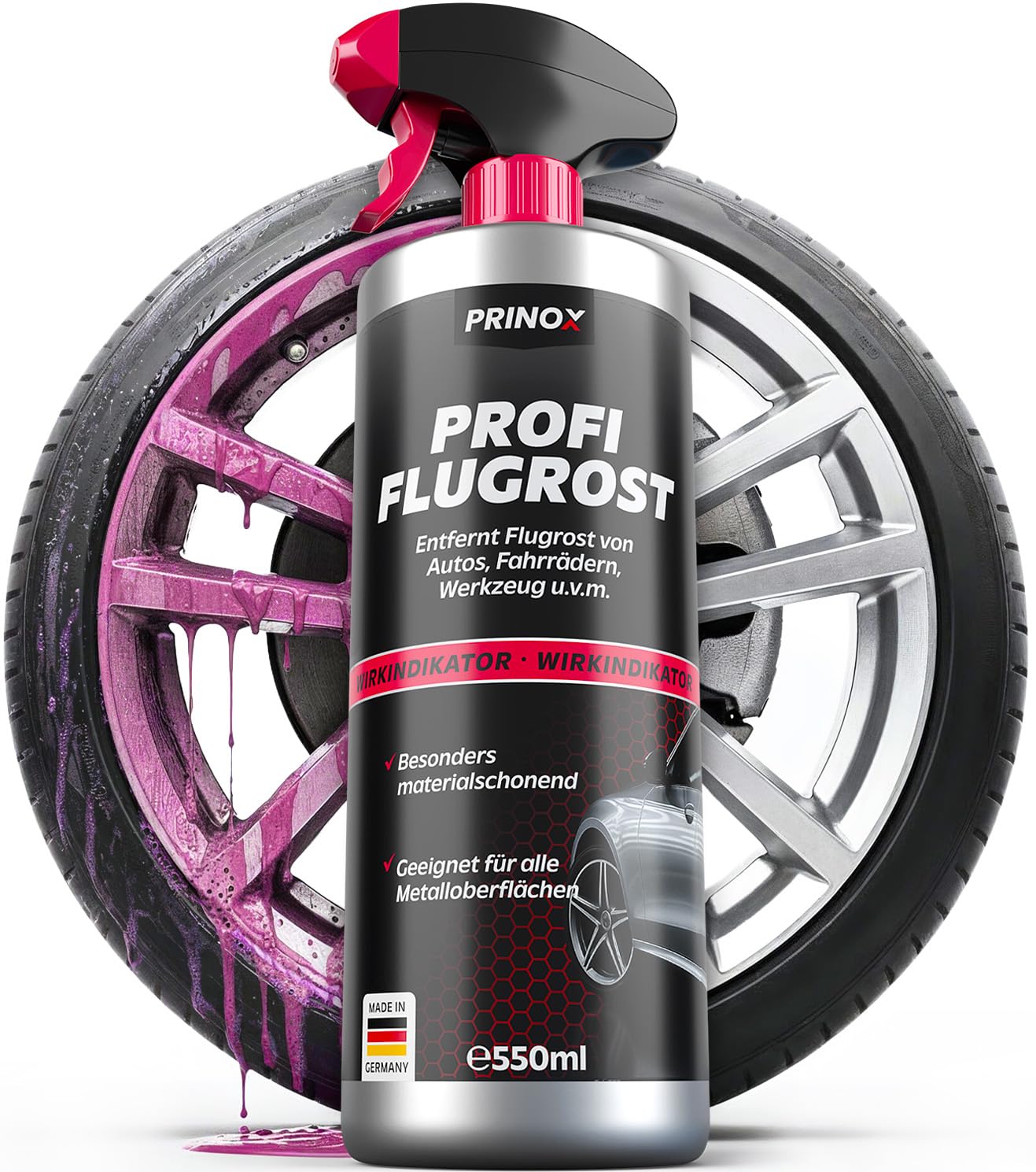 Prinox Profi Flugrostentferner Spray 550ml - Entfernt hartnäckigen Flugrost & Industriestaub - Lackreiniger für Autolack & Felgen mit hoher Reinigungsleistung zum Entfernen von Flugrost Angebot bei HelloDeals