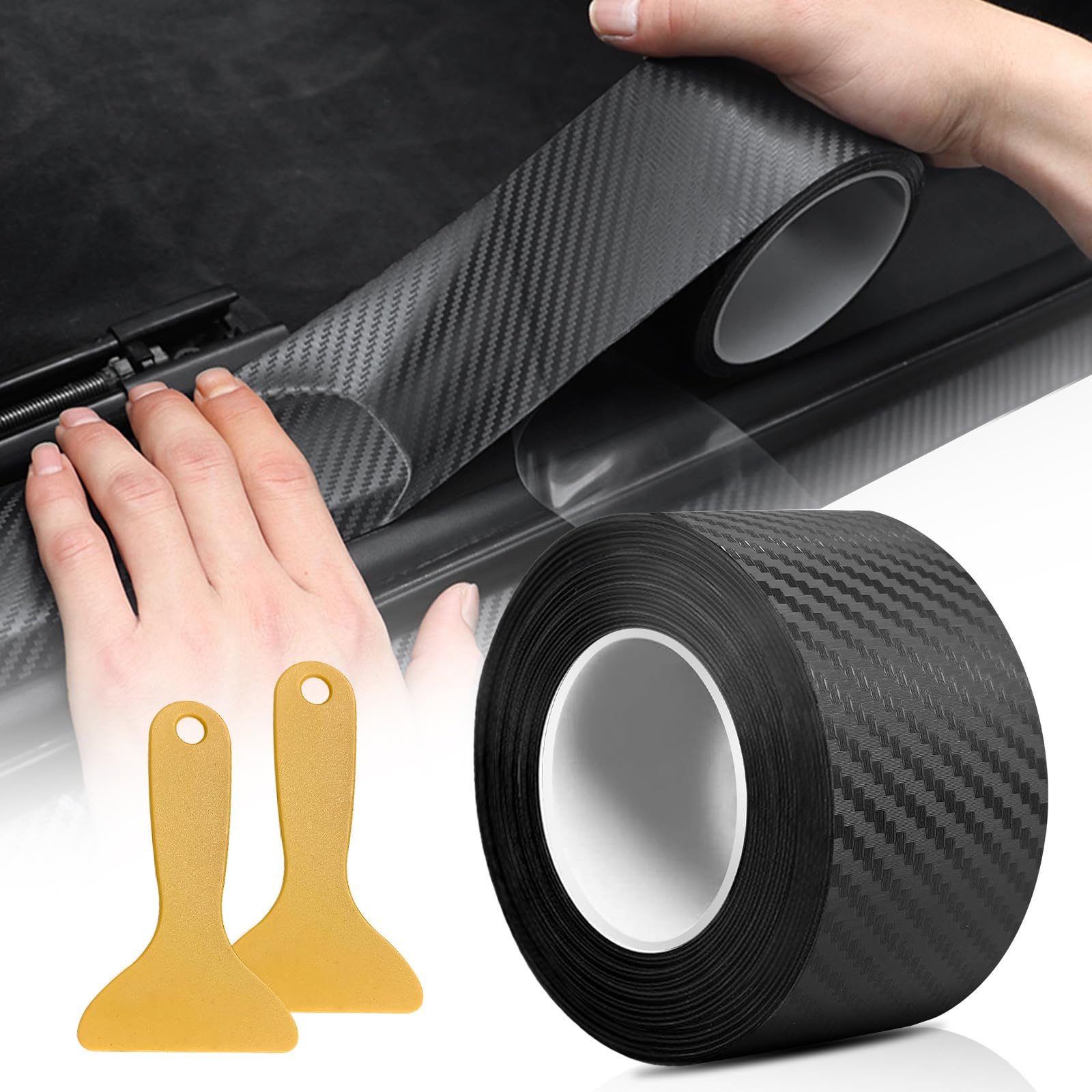 pangdapengpeng Carbon Folie Auto, 5 cm x 10 m Einstiegsleisten Schutz, Selbstklebend Auto Einstiegsleisten Schutz mit 2 Kunststoffschabern für Die Meisten Autos wie SUVs und Limousinen (Schwarz 10m) Angebot bei HelloDeals