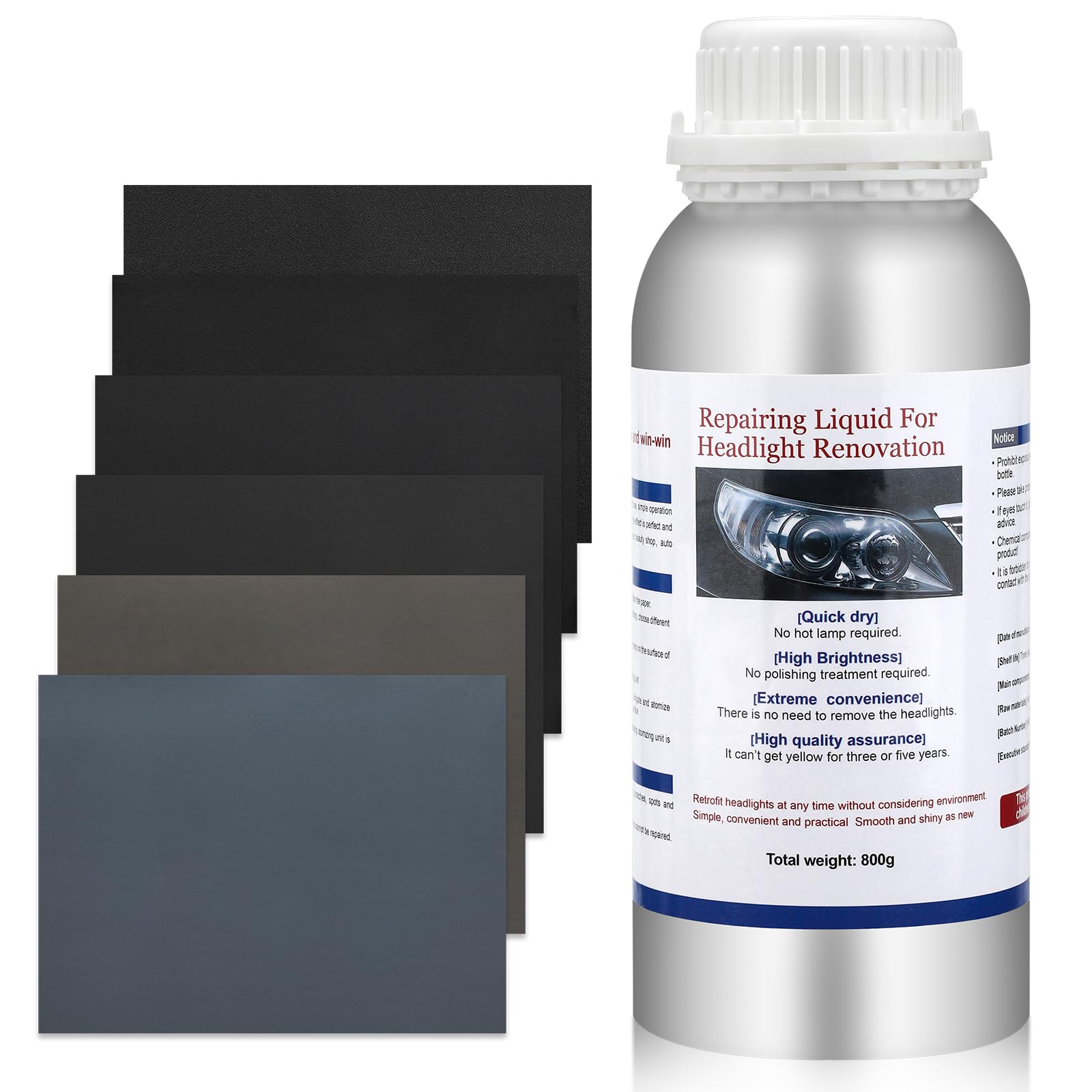 Scheinwerfer aufbereitung Set, 800g Auto Scheinwerfer-Reparaturset Politur Set, Scheinwerfer Bedampfen Flüssigkeit, Headlight Restoration Flüssigkeit für Gelbfärbung/Kratzen/Unschärfen/Oxidation Angebot bei HelloDeals