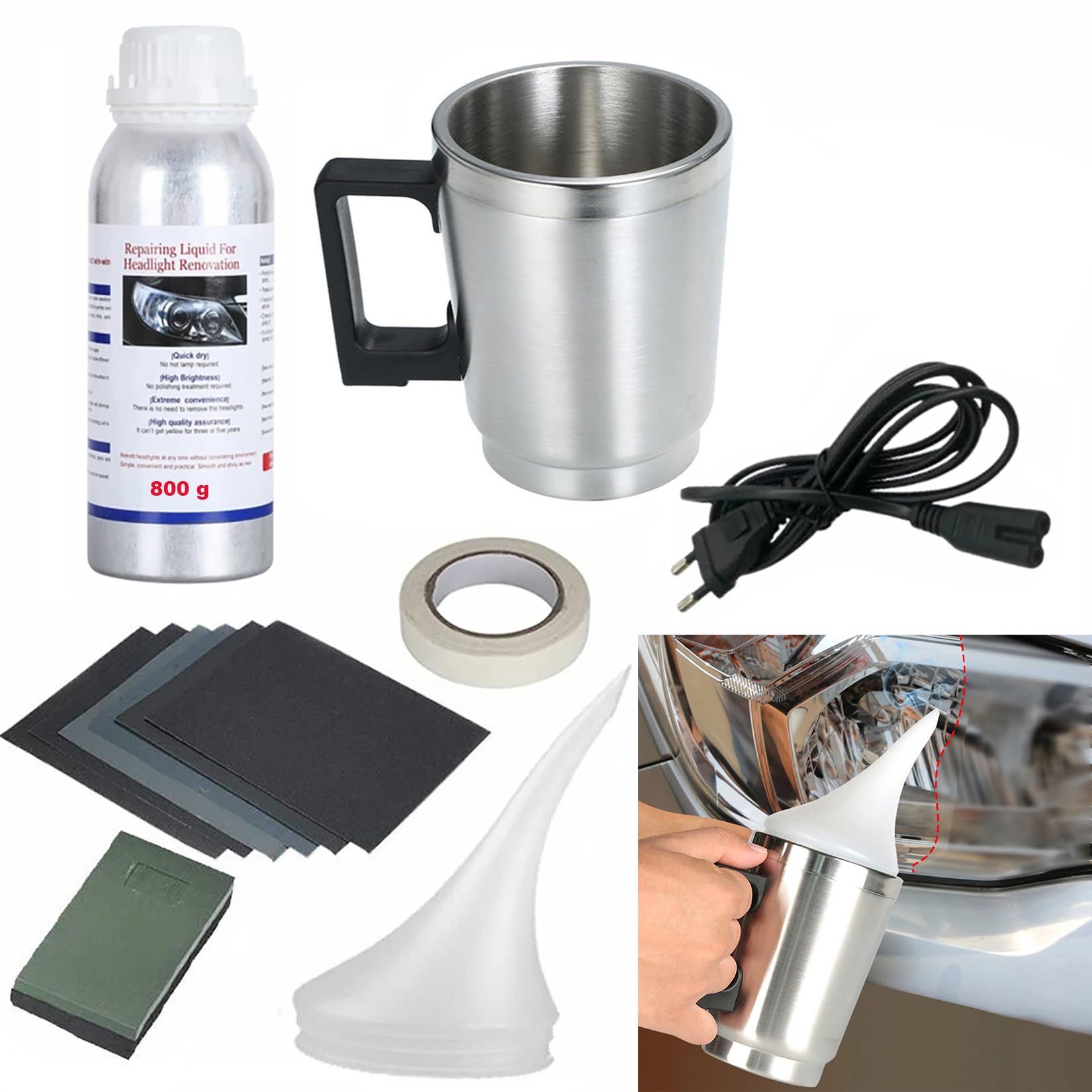 TMoriais Scheinwerfer Reparatur Set - Professionelles Headlight Restoration Kit für klare, sichere Sicht Scheinwerfer Aufbereitung Set Dampf Scheinwerfer Reparatur Flüssigkeit Vapor Headlight Resto Angebot bei HelloDeals