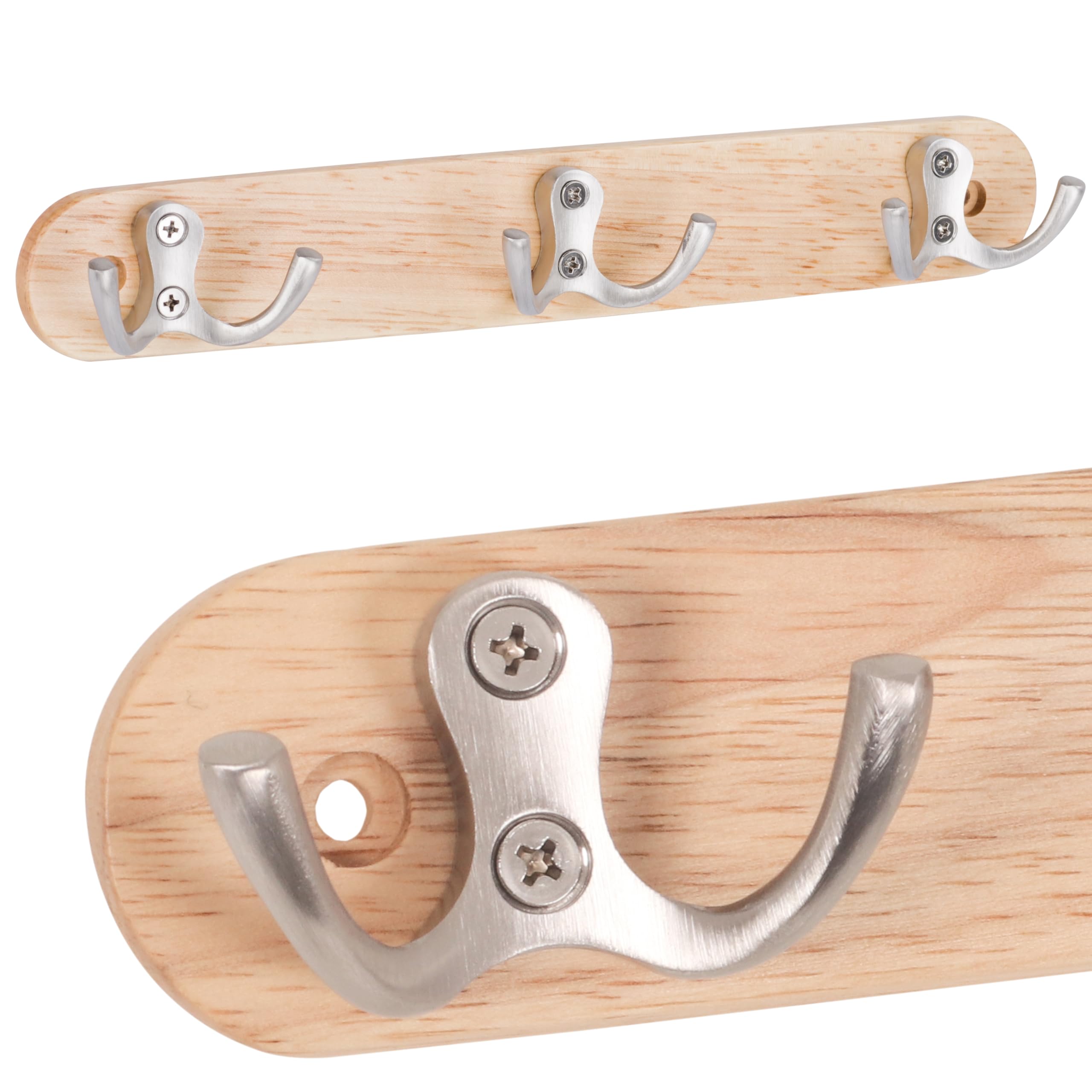 RICOO Garderobenhaken Holz, Kleiderhaken Wand, MH013, Wandhaken Holz, Garderobenleiste, mit 3 Haken, Edelstahl, 27 cm, Wandgarderobe, Holzhaken zum Schrauben Hellholz Angebot bei HelloDeals