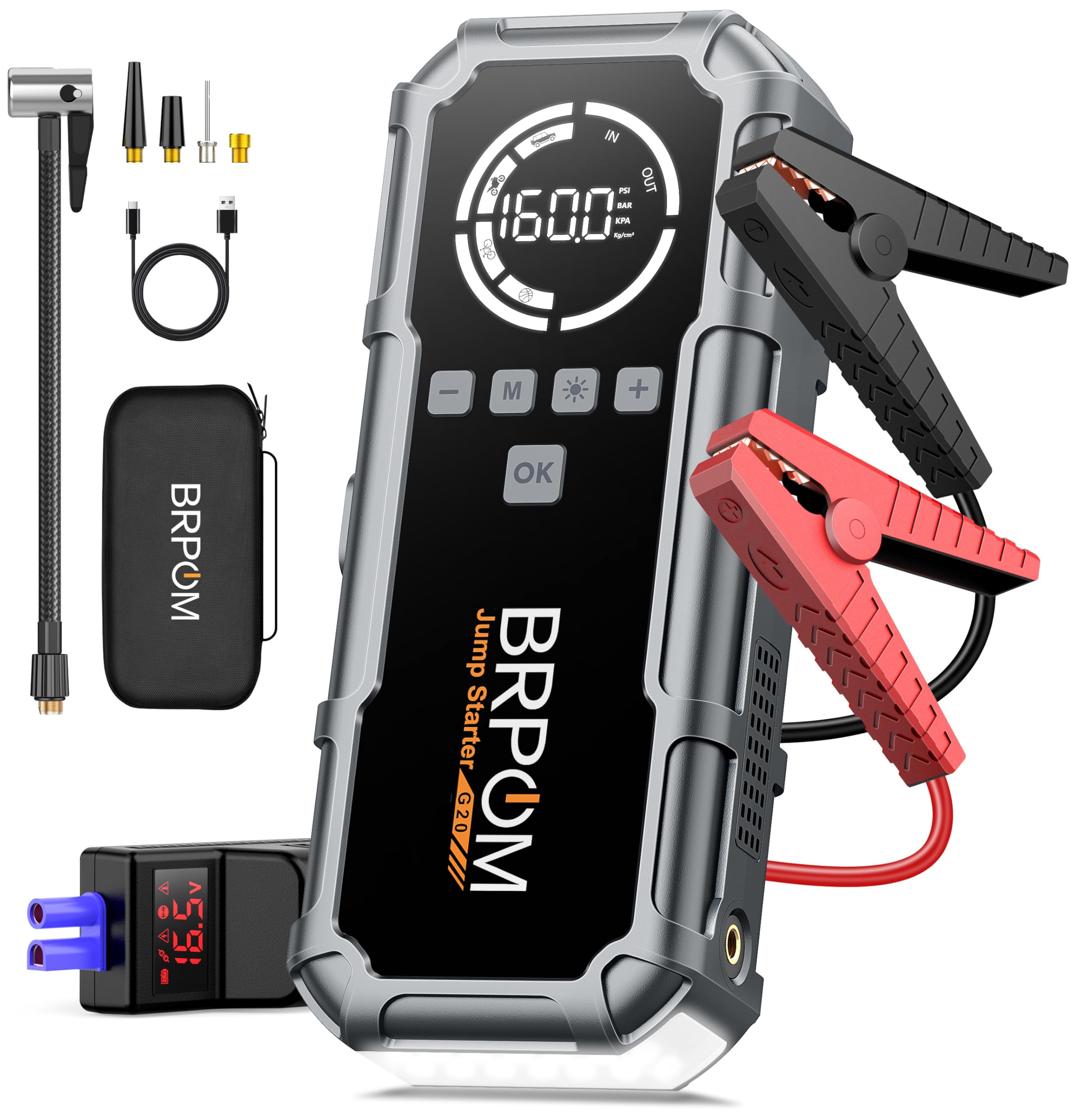 BRPOM Starthilfe Powerbank für Pkw mit Kompressor 160PSI,8000A 26800mAh Auto Starthilfe Powerbank für All Benzin und 12.0L Dieselmotor,Starter Powerbank Eingang/Ausgang und 600LUM LED-Licht Angebot bei HelloDeals