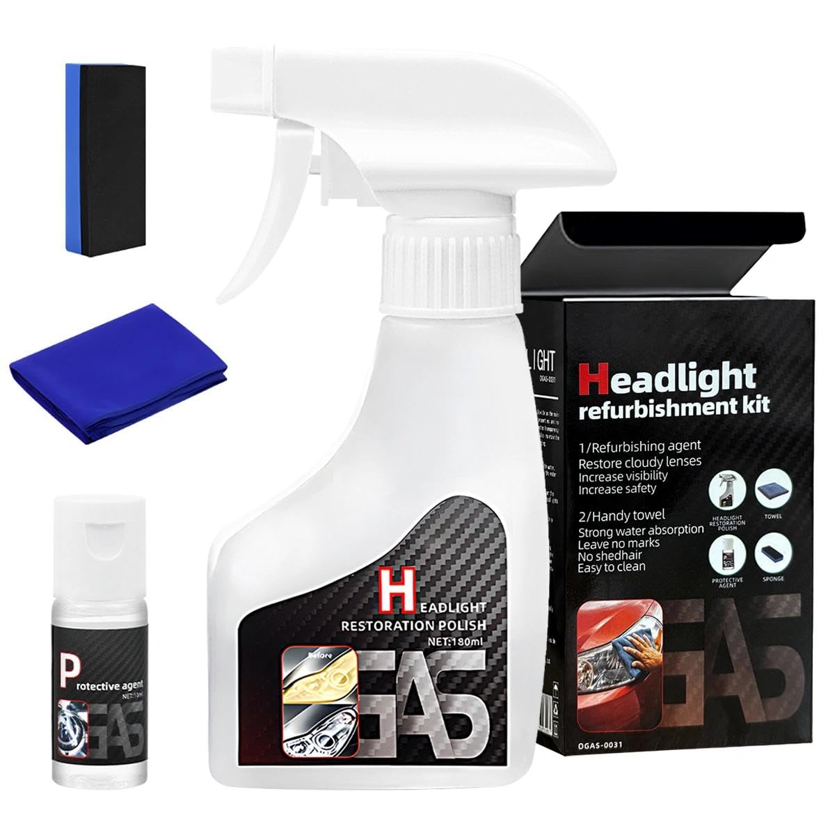 Doksvp Scheinwerfer Aufbereitung Spray Set, Headlight Restoration Polish Kit 180ml, Scheinwerfer Polierset Restaurationsspray, für Reinigt Poliert Vermattete Vergilbte Angebot bei HelloDeals