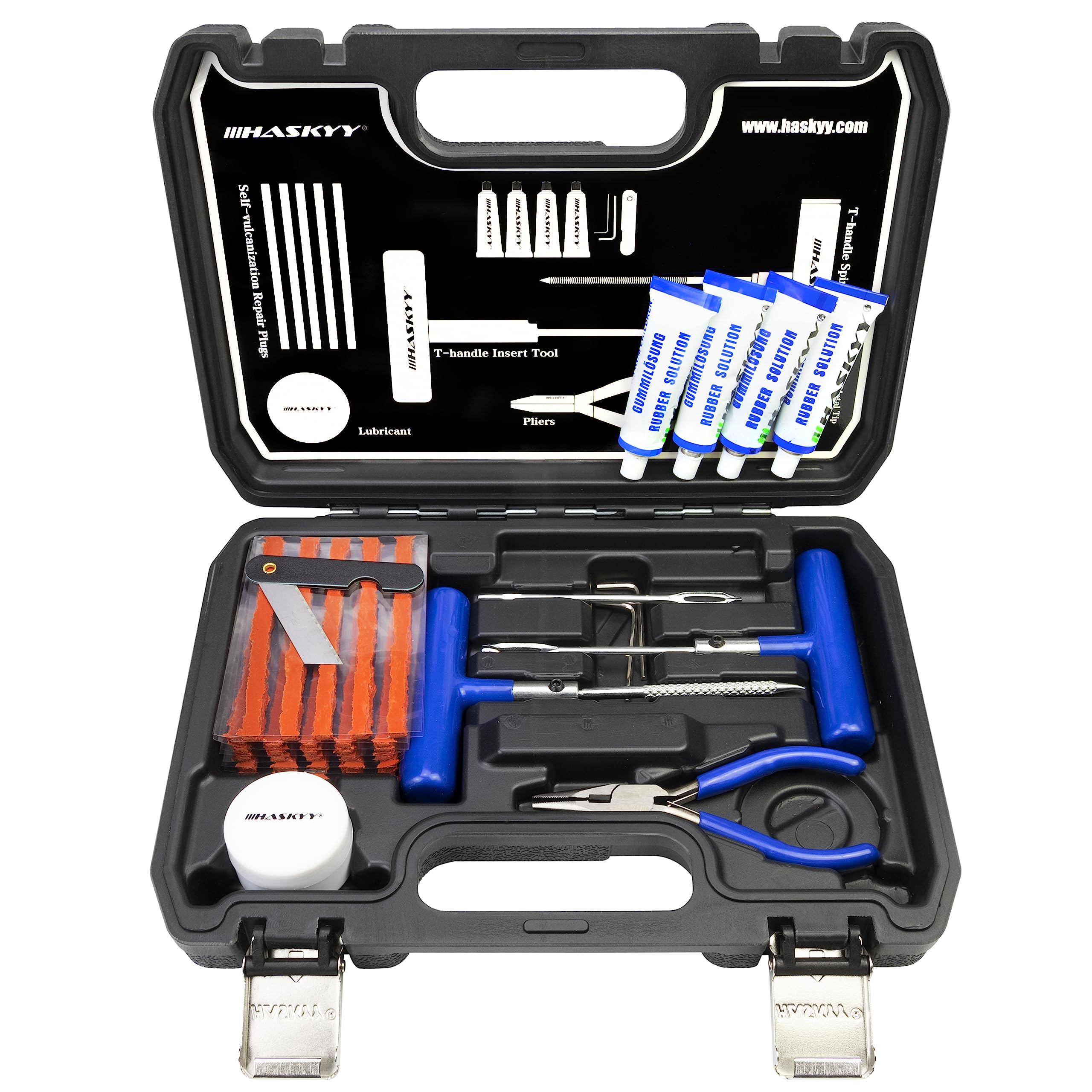 47 tlg. Reifenreparatur Set für I PKW Autos LKW Motorrad I QUAD ATVs UTVs I Traktoren Schlepper Rasenmäher Anhänger Trailer I Trucks Jeeps SUVs I Anleitung in 7 Sprachen Angebot bei HelloDeals