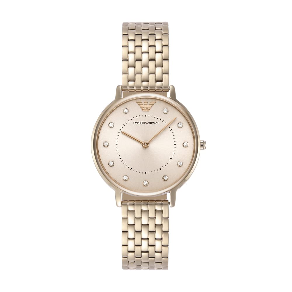 Emporio Armani Watch for Women, 32mm Zweizeiger Quarzwerk mit goldfarbenem Edelstahlarmband Heller Goldton Angebot bei HelloDeals