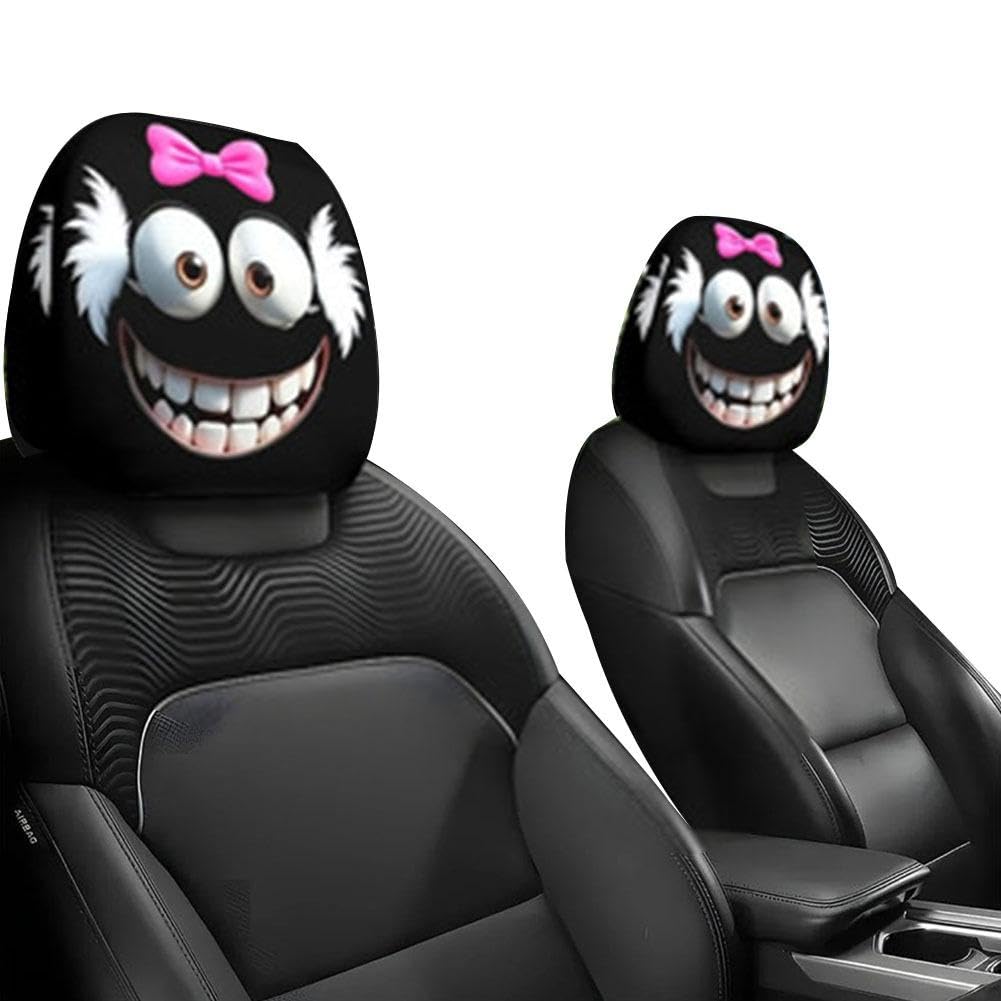 Auto-Kopfstützenbezüge mit lustigem Cartoon-Motiv, universelle Passform, 27,9 x 25,4 cm, niedlich, lustige Cartoon-große Augen, doppelseitiger Druck, Autositz-Kopfstützenschutz für 2Pcs Stil: C Angebot bei HelloDeals