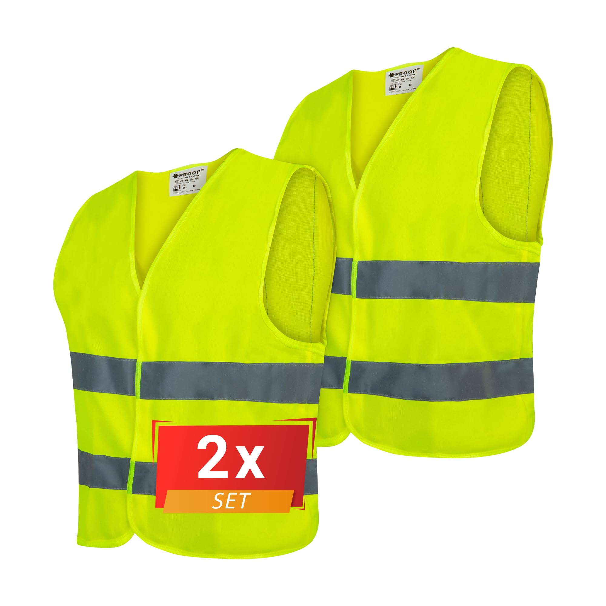 PROOF COMFORT & SAFETY Warnweste Auto Reflektorweste Leuchtweste Fahrrad Fahrradweste Reflektierend Sicherheitsweste Reflektierende Weste Unfallweste Pannenhilfe 2 Stück Leuchtend Gelb XXXL Gelb - 2 Stück 3XL Angebot bei HelloDeals