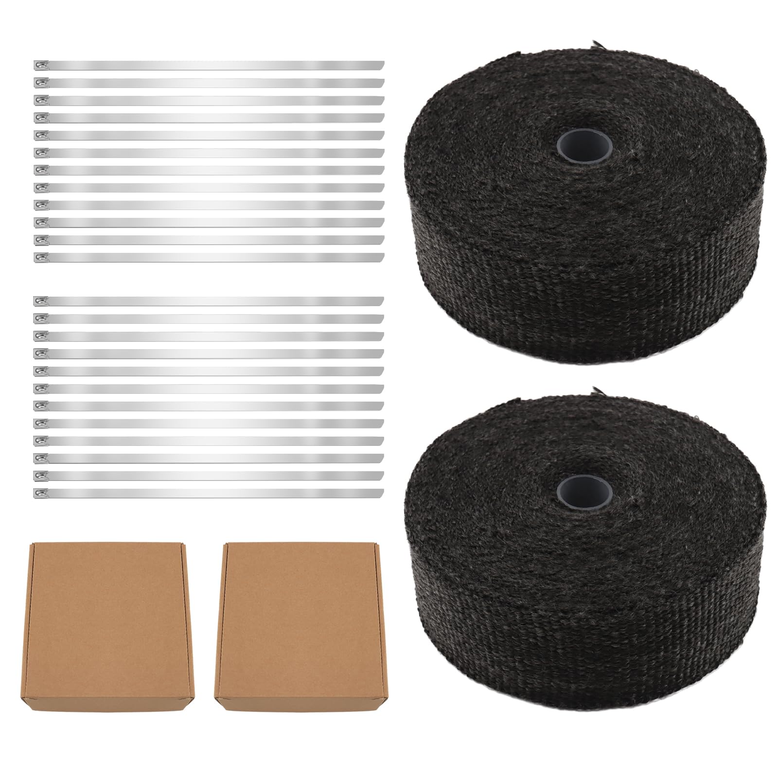 Hitzeschutzband, AFNCX Hitzeschutzband Auspuff 15M mit 12 Edelstahl Kabelbinder, für Motorrad Fächerkrümmer Thermoband Krümmerband Schwarz (1) Angebot bei HelloDeals