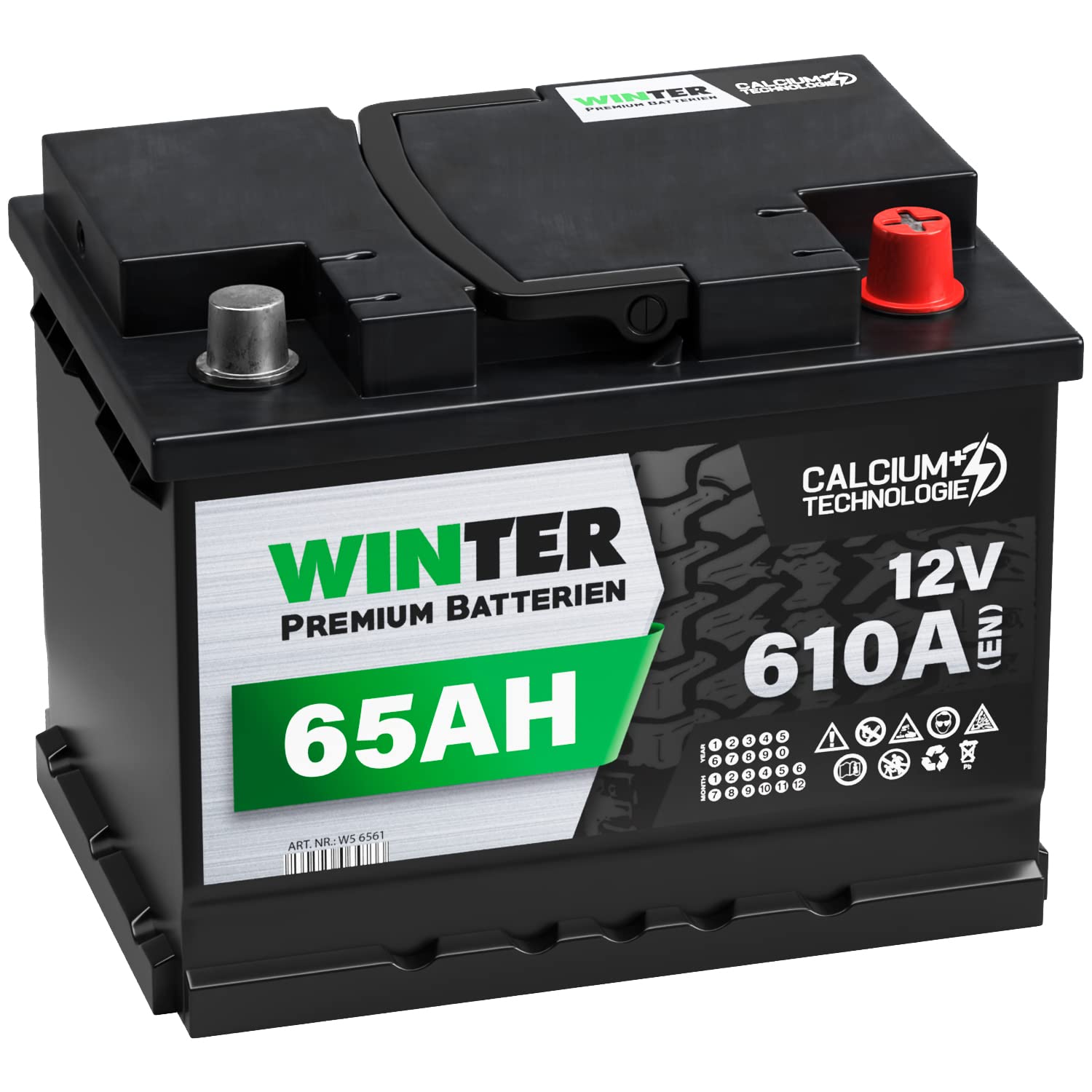 WINTER Premium Autobatterie 12V 65Ah 610A/EN Batterie statt 55Ah 56Ah 60Ah 61Ah 62Ah 63Ah 64Ah 65AH 12V Angebot bei HelloDeals