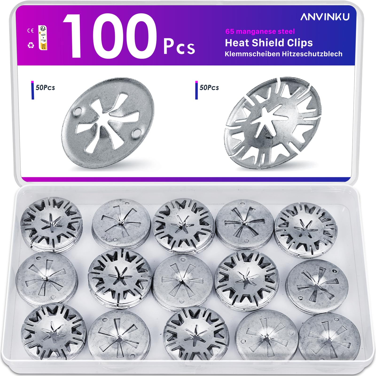 ANVINKU 100 Stück Klemmscheiben Hitzeschutzblech, 30mm Manganstahl Hitzeschutzblech Reparatursatz, Klemmscheibe Reparatursatz, Metall Sicherungsscheiben für Meisten Automodelle Angebot bei HelloDeals