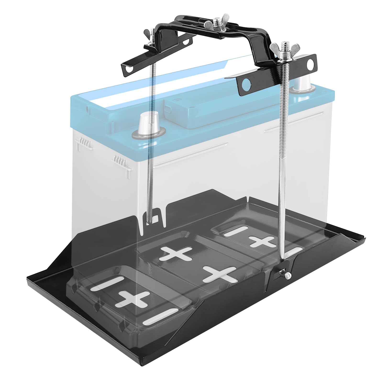 WODHMIEY Batteriehalter Auto Universal Batterieträger Set aus Metall mit 23cm Haltestange Batterieplatte 34 x 18.5 cm Verstellbare Klemme 13.5–19 cm für Auto SUV LKW Boot Werkstatt KFZ Einsatz Angebot bei HelloDeals