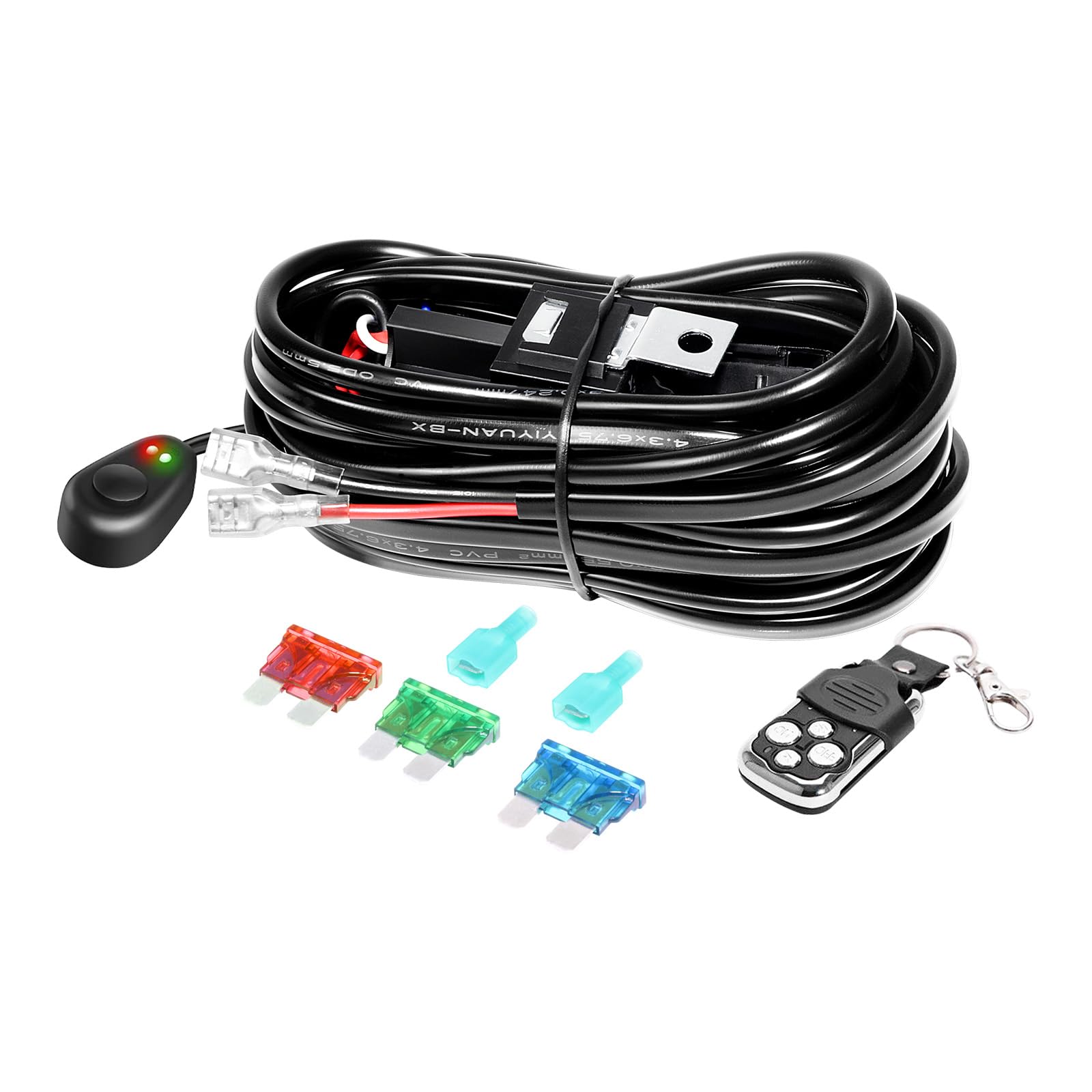 RIGIDON Kabelbaum Kabelsatz Relais Adapter für KFZ Scheinwerfer Arbeitsscheinwerfer Tagfahrleuchten Lichtleisten DC 12V/40A 18AWG, On-Off-Fernbedienungsschalter (Modell B für 1 Lampe) Angebot bei HelloDeals