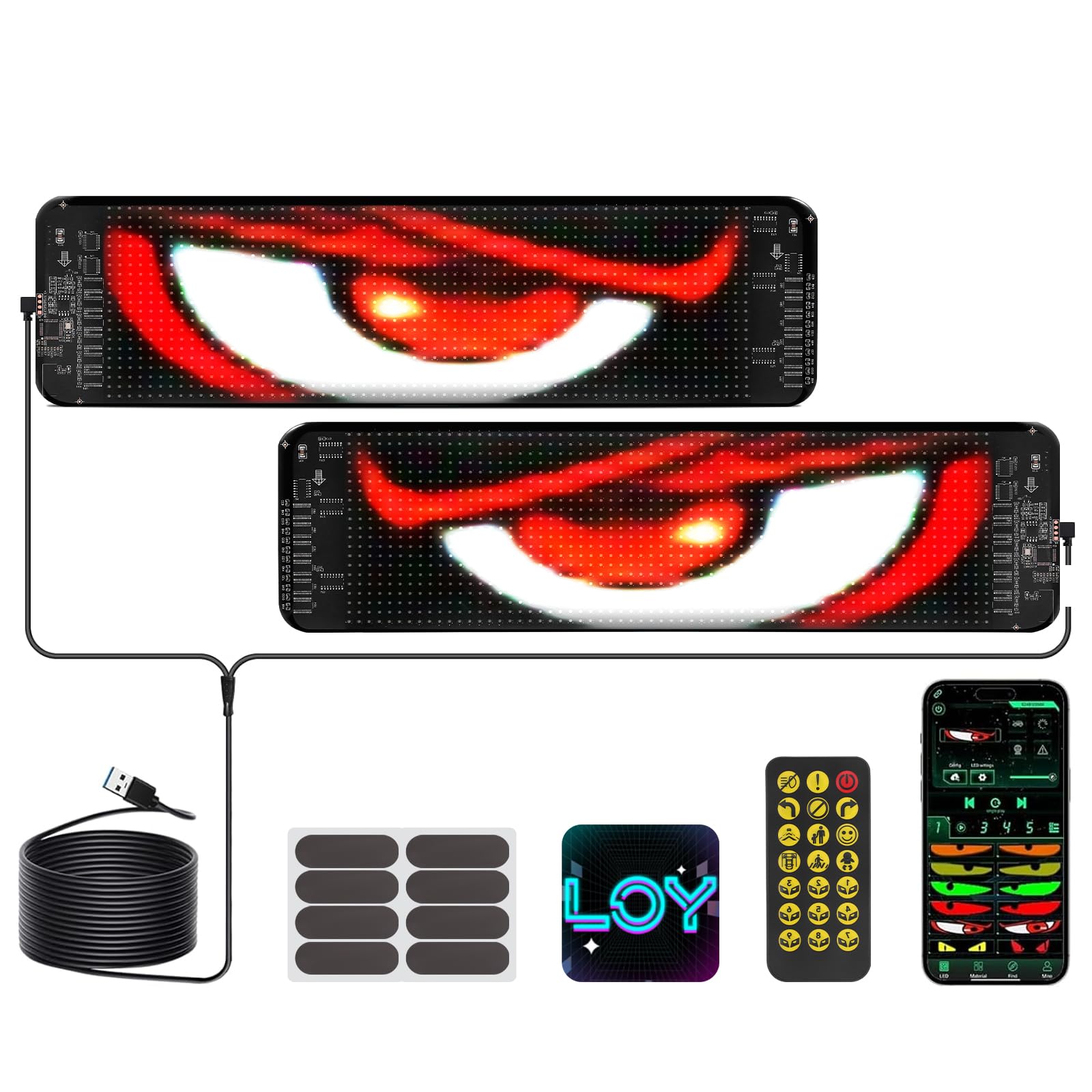 2er Led Augen für Auto, Personalisiert Augen Lichtschilder Flexible LED-Augen Für Autoscheiben mit Fernbedienung für Auto,LKW,Text,Graffiti,Smart App,Bluetooth USB 5V(10 * 35 cm) Angebot bei HelloDeals