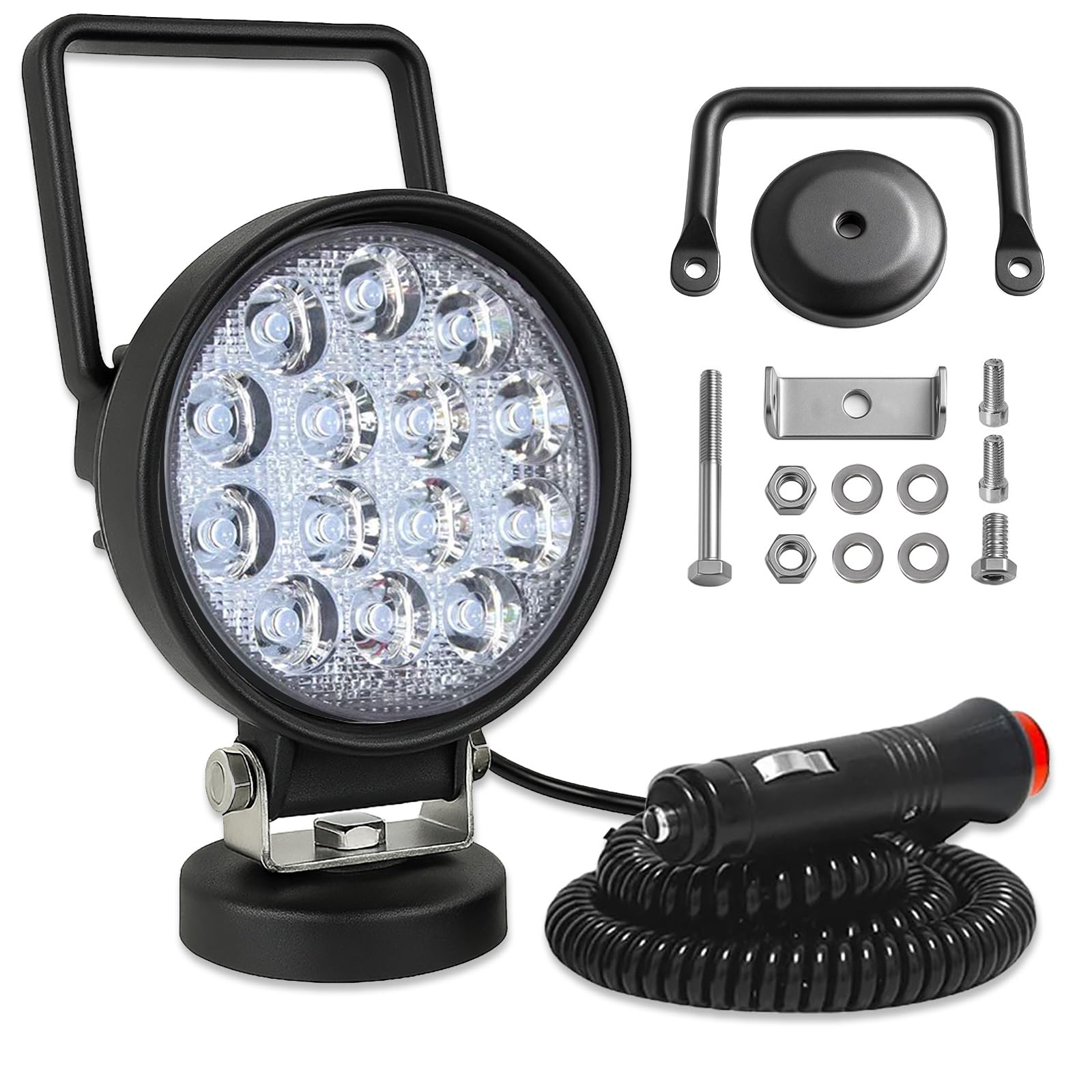 Willpower 1 Stück Arbeitsscheinwerfer mit Magnetfuß, 4.5 Zoll 42W tragbarer Runder Scheinwerfer 12v für Bagger Anhänger Traktoren LKW SUV offroad 1 x 42W Flutlicht Angebot bei HelloDeals