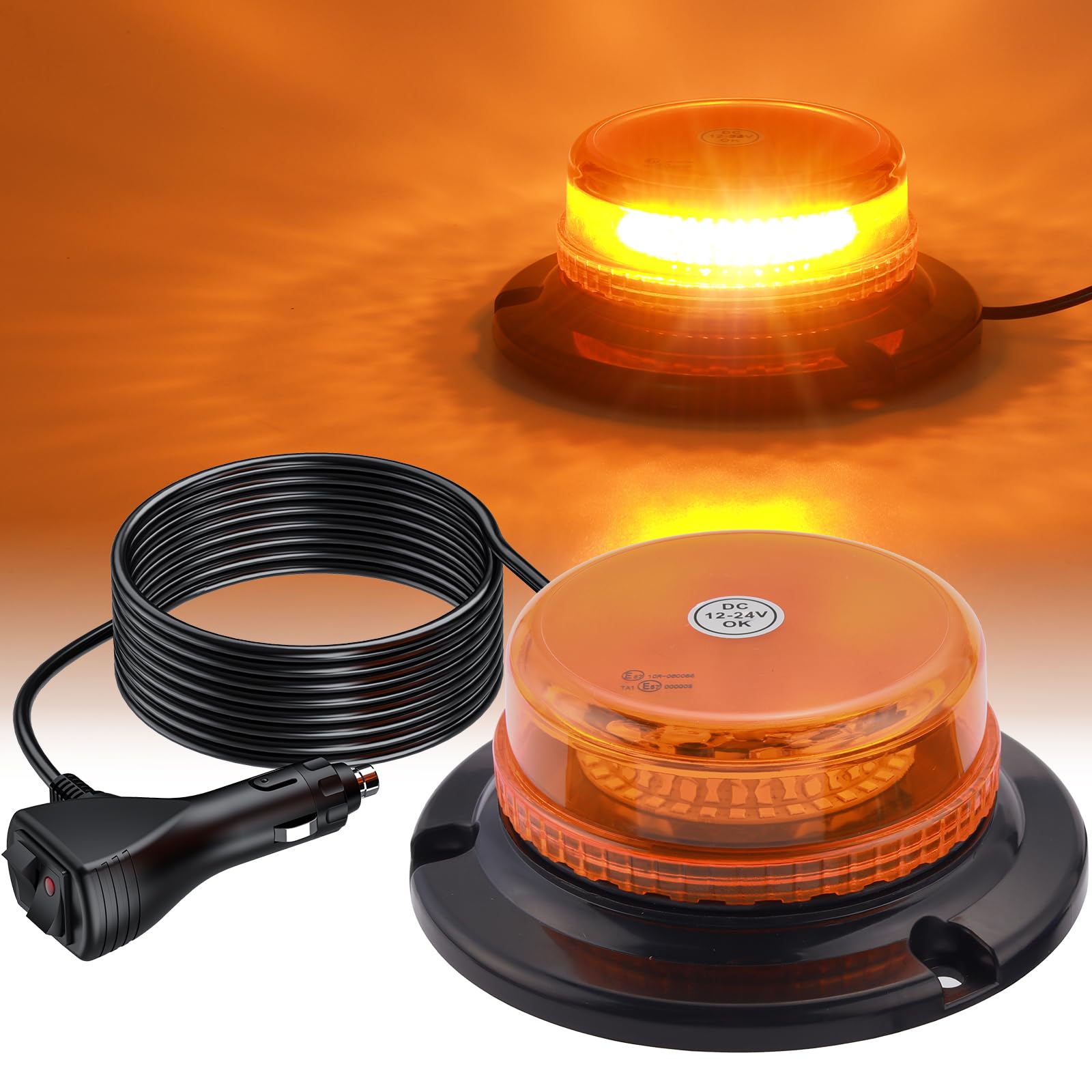 AUTOUTLET 36 LED Rundumleuchte, 12/24V Gelb Rundumleuchte LED Warnleuchte mit Magnet, 9 Modi, 5M Kabel, E57 Mark & Wasserdicht IP65, Warnlicht Blinkleuchte für Auto LKW Traktor Golfwagen SUV Angebot bei HelloDeals