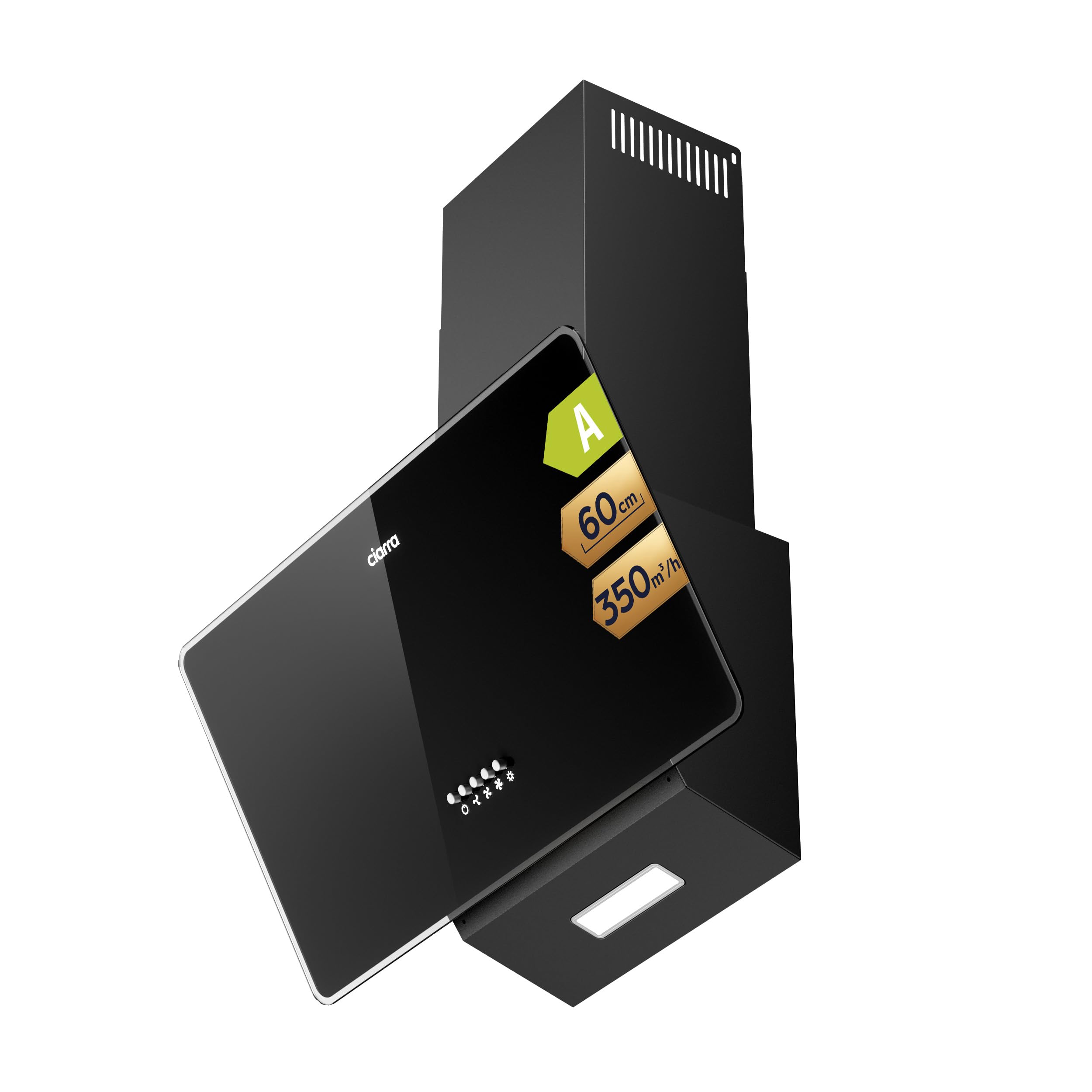 CIARRA CBCB6750 Dunstabzugshaube 60cm Umluft Kopffreie Schräghaube 350m³/h Abluft 3 Stufen Wandmontage Abzugshaube Schwarz Tiefschwarz Angebot bei HelloDeals