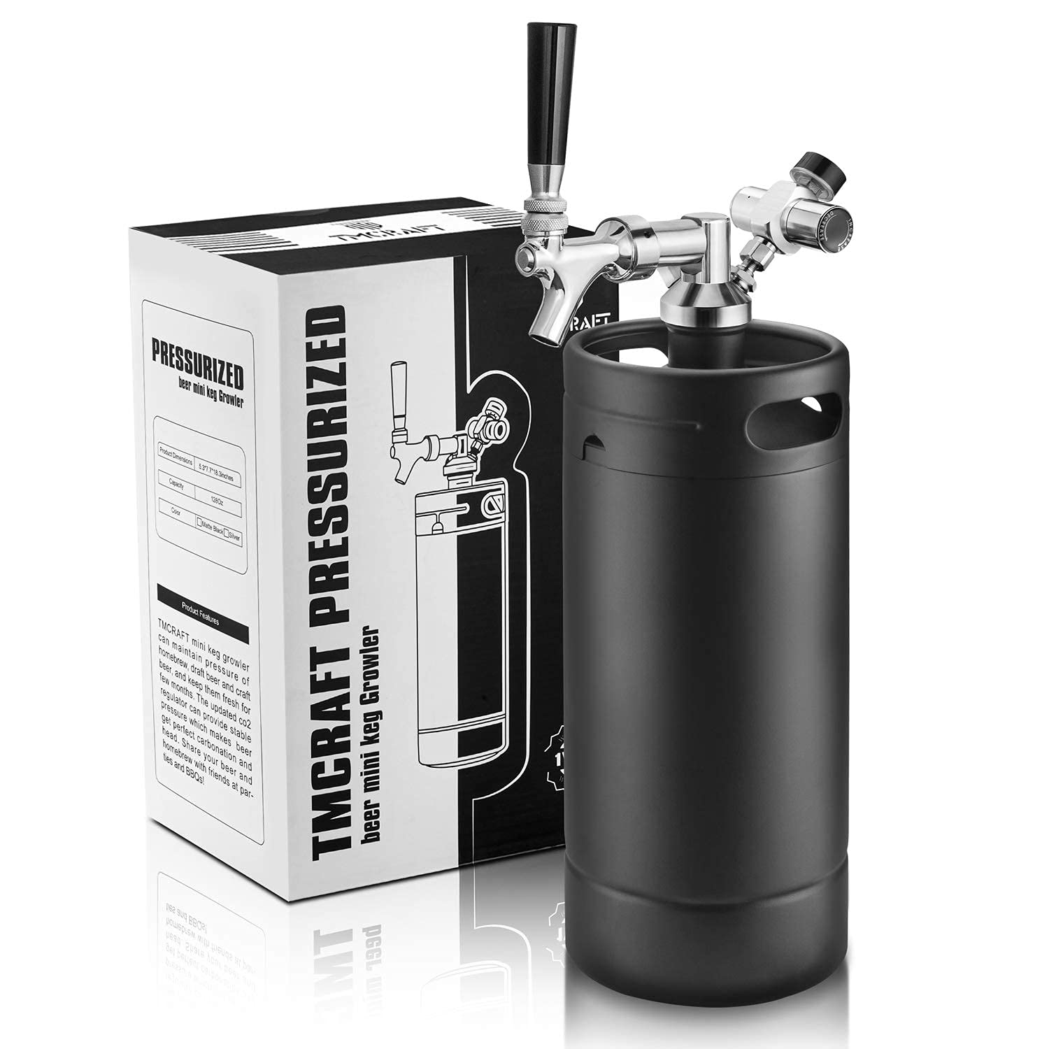 TMCRAFT 4 Liter Mini Edelstahl Bierfass mit Bierspender Set, tragbares Growler Keg mit Fassbierhahn unter Selbstregelungssystem und co2-Regler hält Getränk frisch und kohlensäurehaltig Angebot bei HelloDeals
