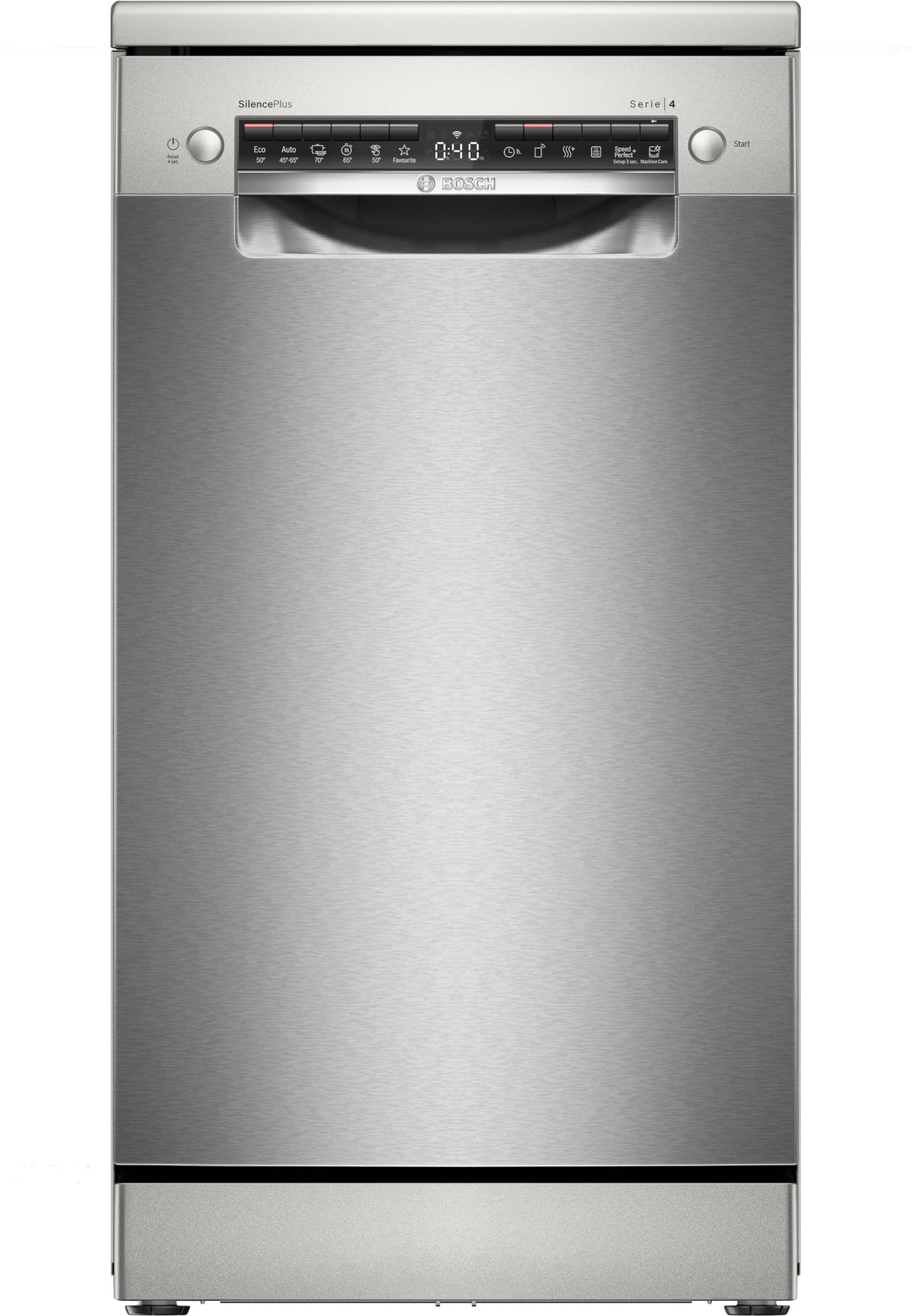 Bosch SPS4HMI49E Serie 4, Freistehender Geschirrspüler, 45 cm, Besteckschublade, Intensive Zone, Extra Trocknen, DuoPower - extra gründliche Reinigung, Home Connect, Gebürsteter Stahl, AntiFingerprint Serie 4 EEK E Freistehend Angebot bei HelloDeals