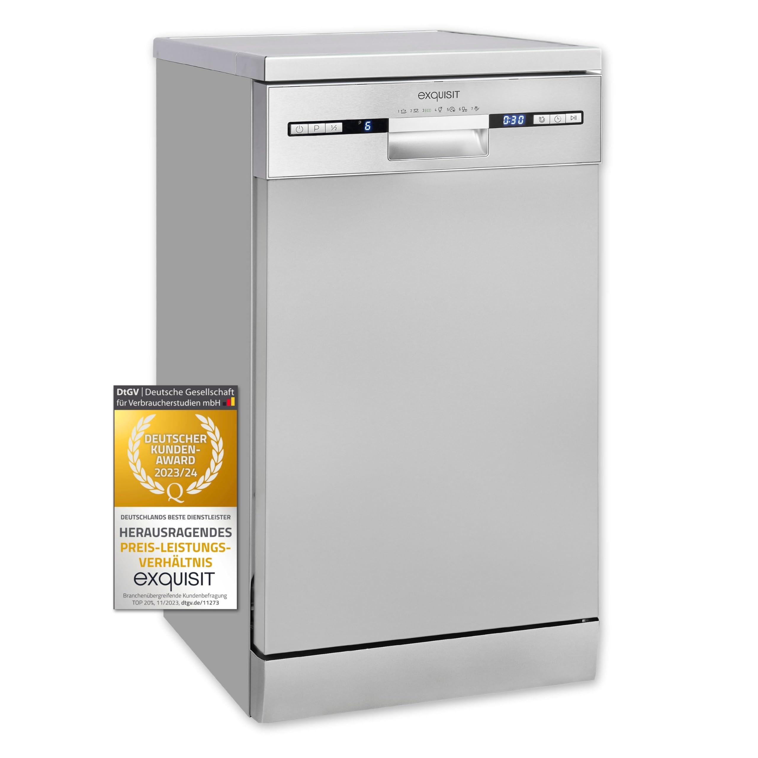 Exquisit Geschirrspüler GSP9309-030E silber | Geschirrspüler 45 cm unterbaufähig und freistehend | 9 Maßgedecke | LED | Spülmaschine 45 cm freistehend Angebot bei HelloDeals