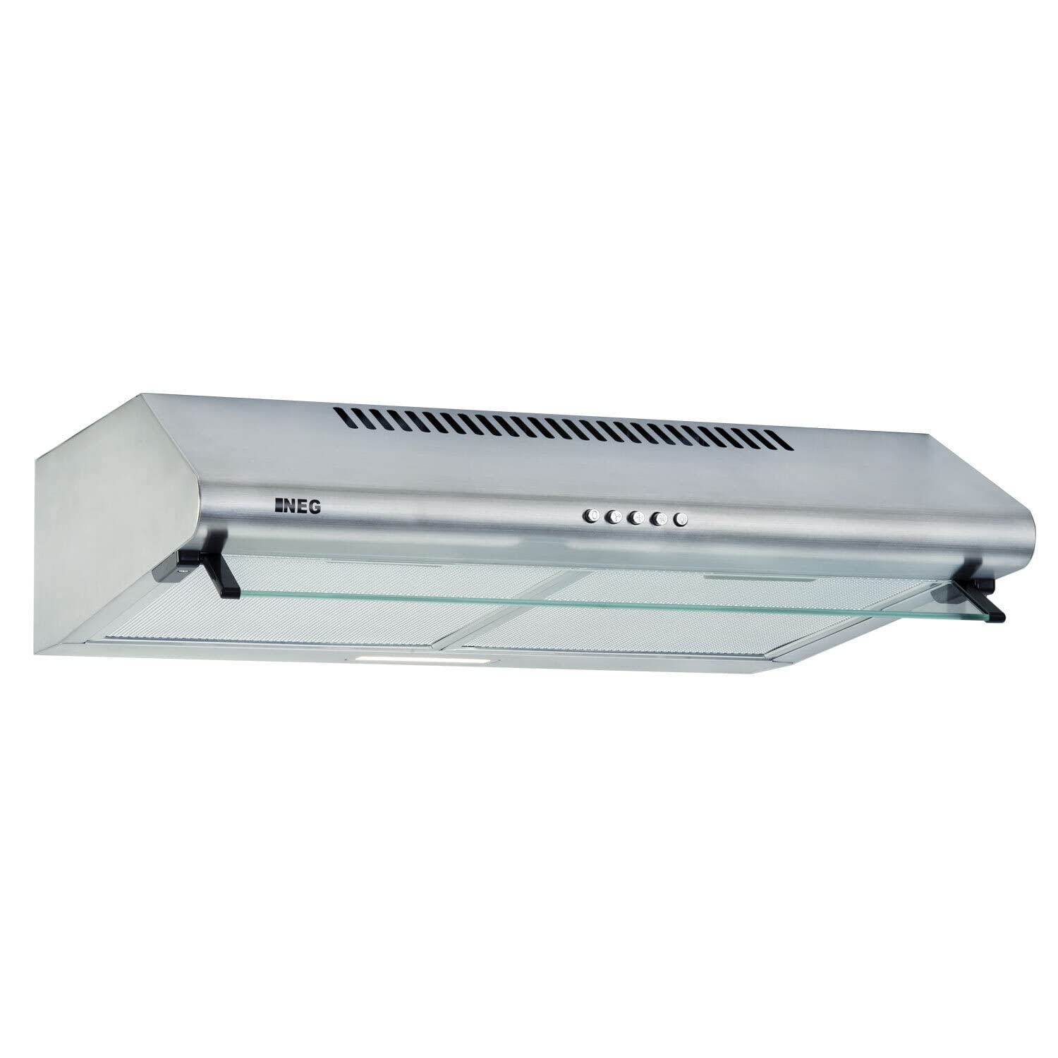 NEG Dunstabzugshaube NEG15-ATRS+ (silber) Edelstahl-Unterbau-Haube mit Doppelmotor (Abluft/Umluft) und LED-Beleuchtung (60cm) Unterschrank- oder Wandanschluss Silber Doppelmotor Front gerundet Angebot bei HelloDeals