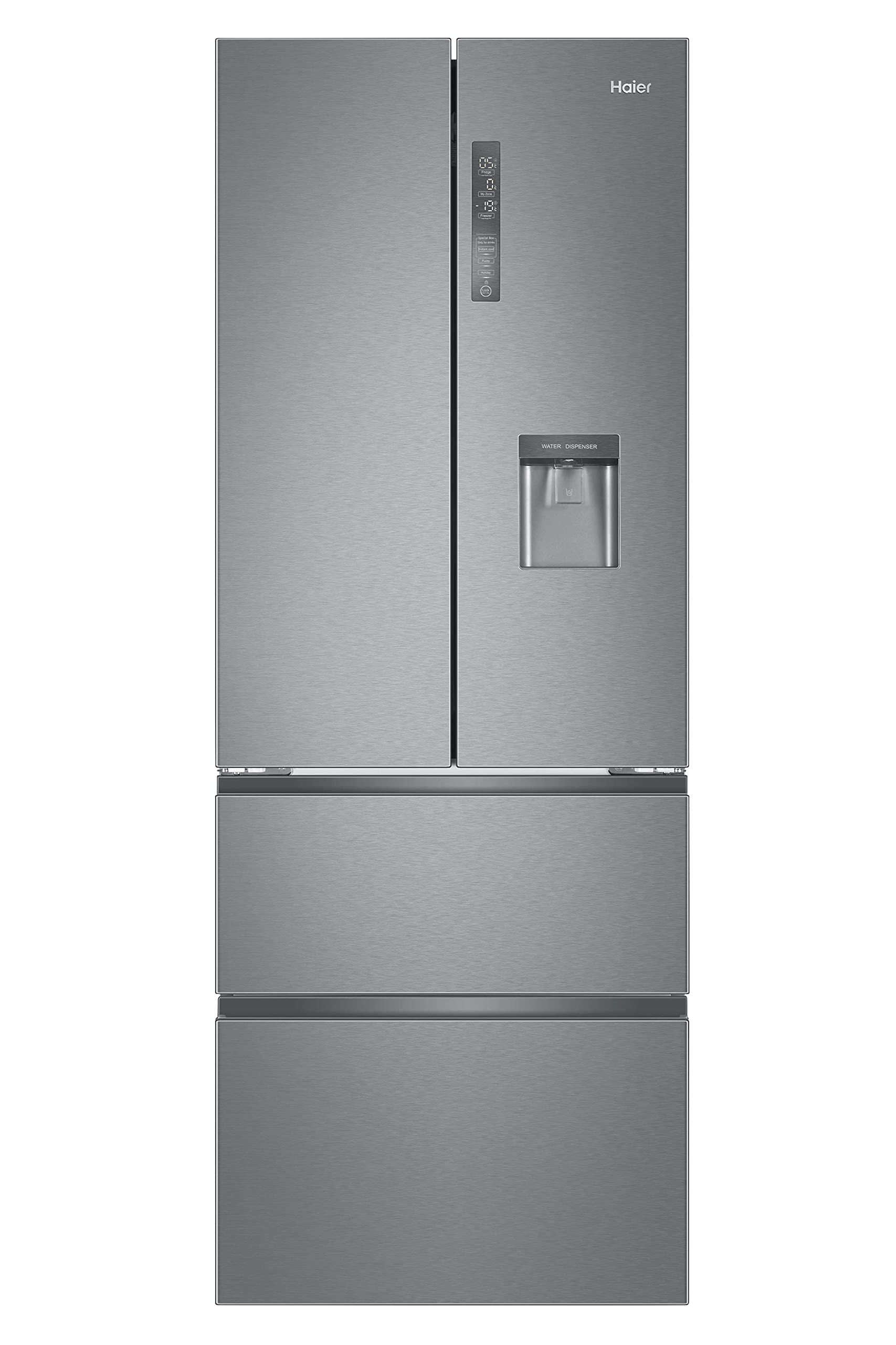 Haier B3FE742CMJW Kühl-Gefrierkombination/French Door / 70 cm Breite / 458 Liter/Wasserspender/Total No Frost/MyZone Pro/Humidity Zone/ABT, Edelstahllook Serie 5 mit Wasserspender Angebot bei HelloDeals