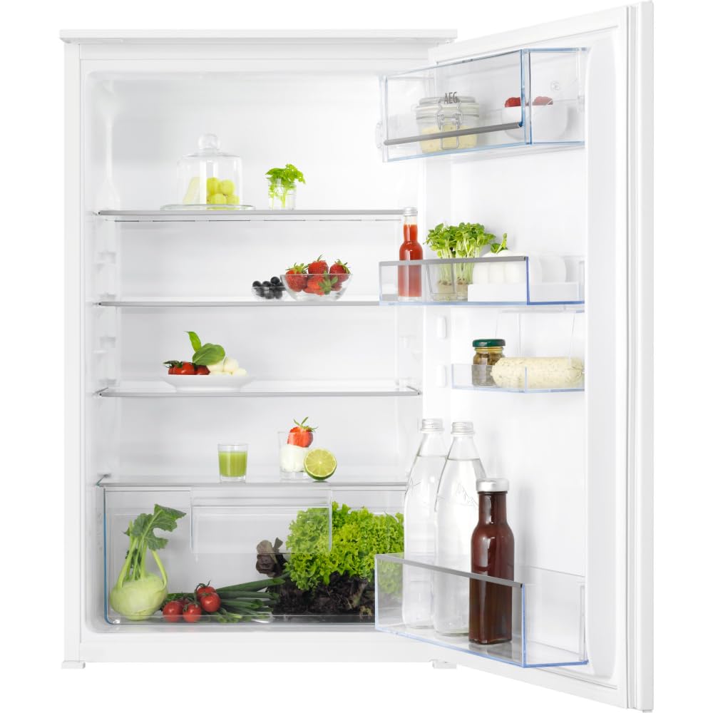AEG Einbau-Kühlschrank 88 cm ohne Gefrierfach, Serie 5000 OptiSpace: 3x vielfach verstellbare Glasablage, großer Kühlraum (142L), LED-Beleuchtung, mechanische Steuerung, Schlepptür-Technik, TSK5O881ES Angebot bei HelloDeals