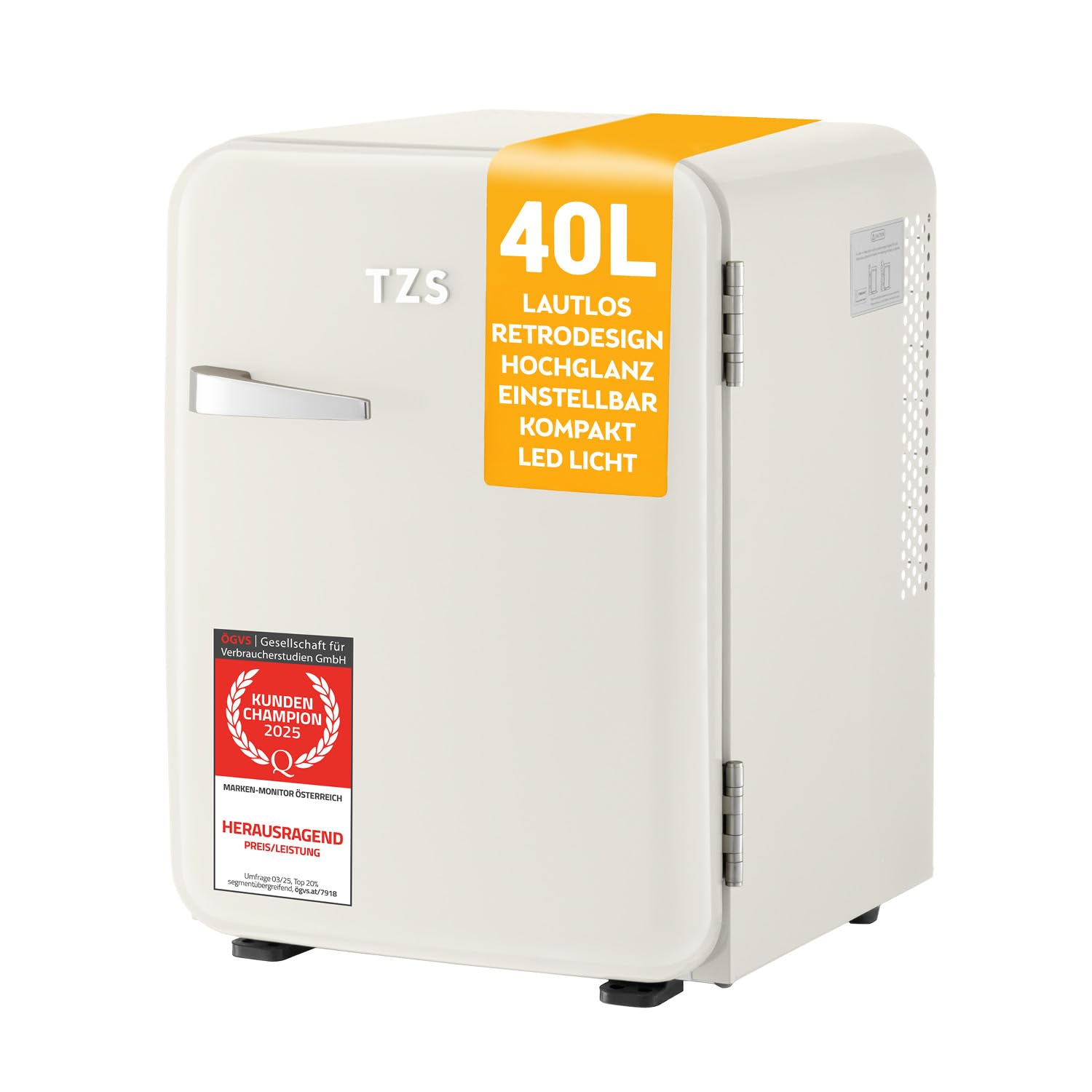 TZS First Austria - Retro Mini Kühlschrank 40L lautlos - Kleiner Minikühlschrank im Vintage-Design mit Innenbeleuchtung & 2 Türfächern - Minibar für Camping, Büro, Schlafzimmer & Hotel - Cremefarben 40 Liter Creme Angebot bei HelloDeals