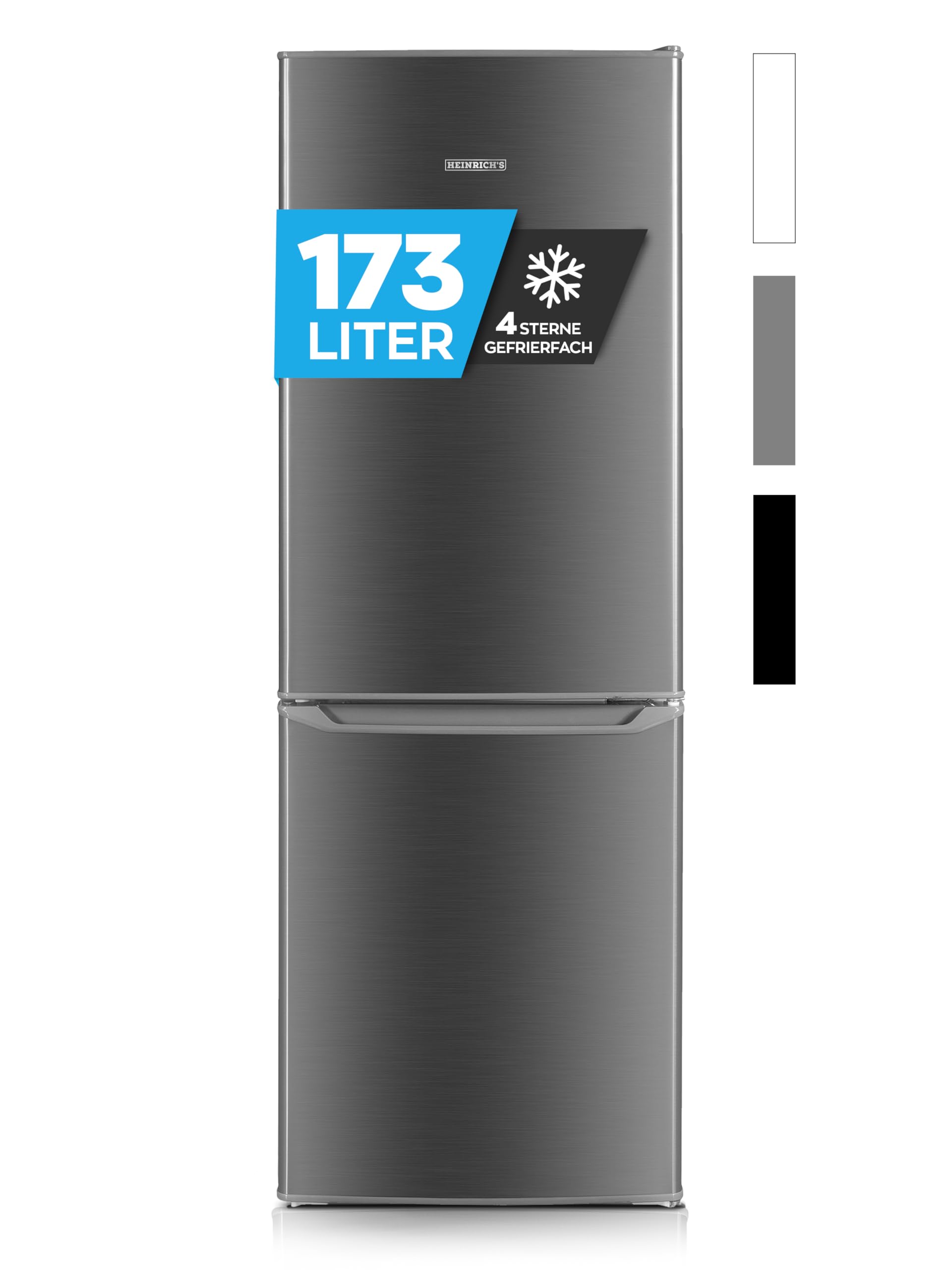 Heinrich´s Kühlgefrierkombination 173L Gesamtvolumen, 121L Kühlvolumen, 52L Gefriervolumen, LED Beleuchtung,Türanschlag wechselbar, leise 40dB, große Tiefkühlboxen, 7Temperaturstufen,inox Angebot bei HelloDeals