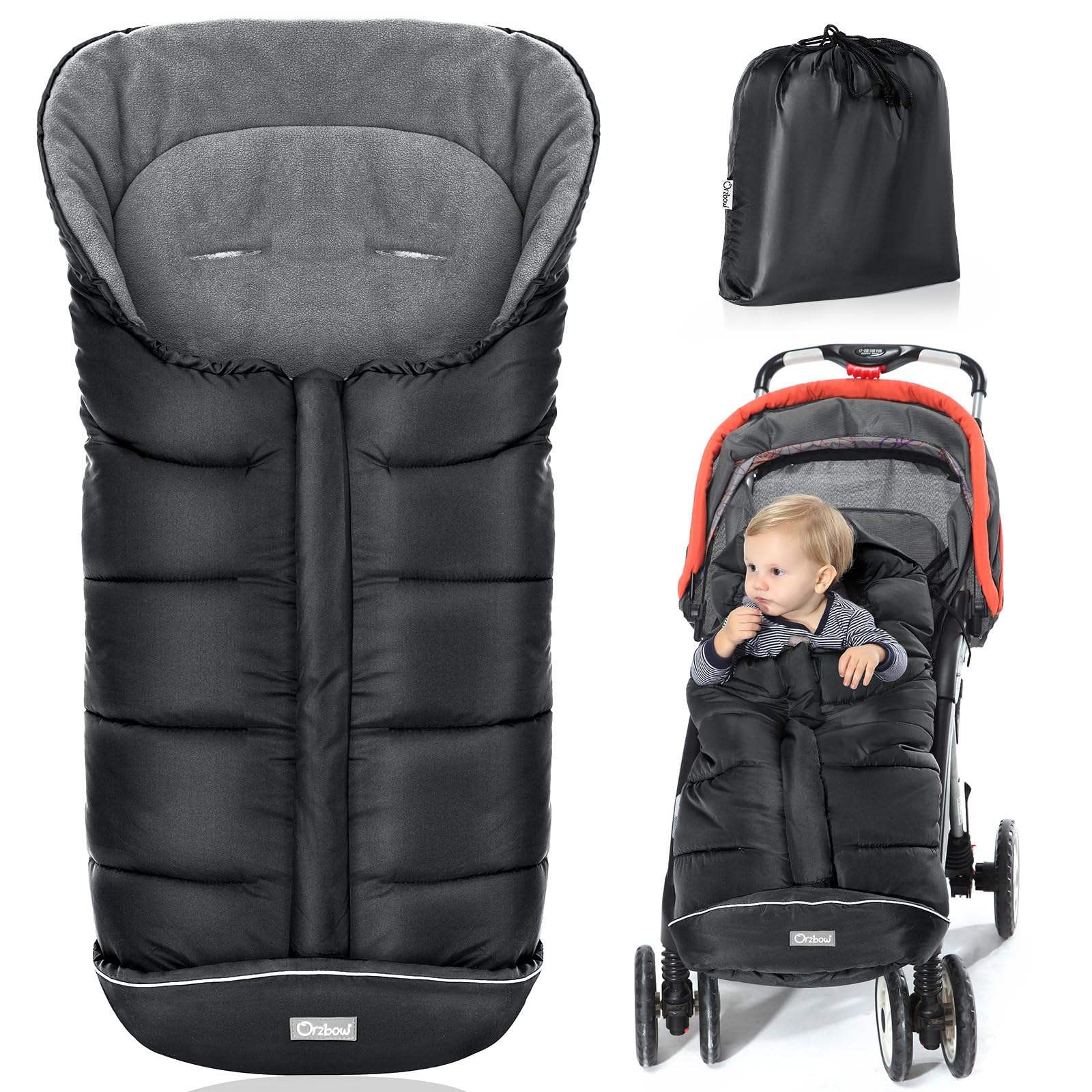 Orzbow Fußsack Kinderwagen Winter, Fußsack Buggy Fusssack Kinderwagen Baby Winter mit Wamres Polar Fleece, Reißverschluss, Reflektorstreifen, Universelle & Wasserdicht, Maschinenwaschbar, Schwarz Langer (97 * 44cm) Schwarz Angebot bei HelloDeals