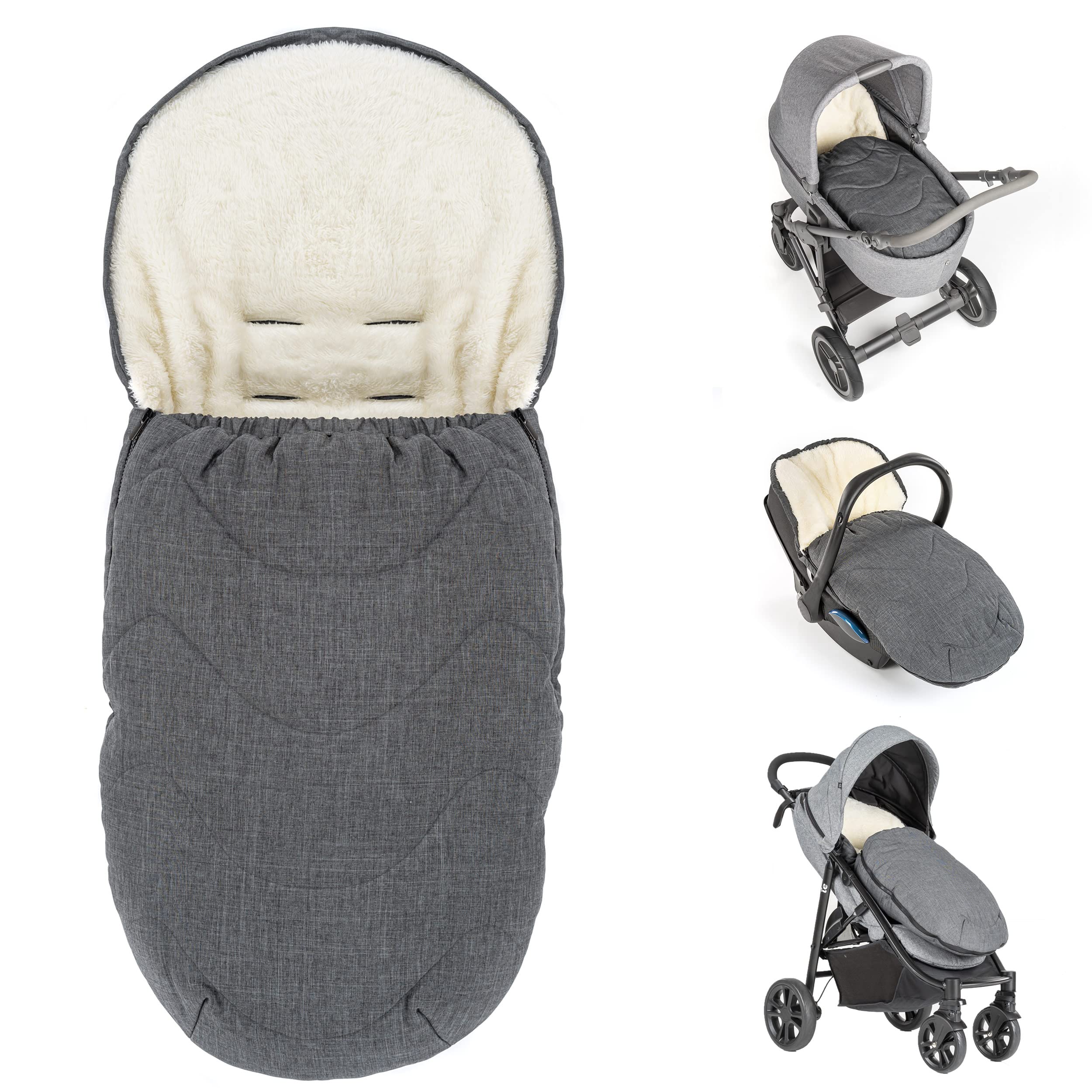 Zamboo Universal Fußsack für Babyschale, Kinderwagen Wanne und Buggy - 2in1 Winterfußsack und Sitzauflage aus kuscheligem Fleece, Baby Fusssack mit Tasche - Grau Angebot bei HelloDeals