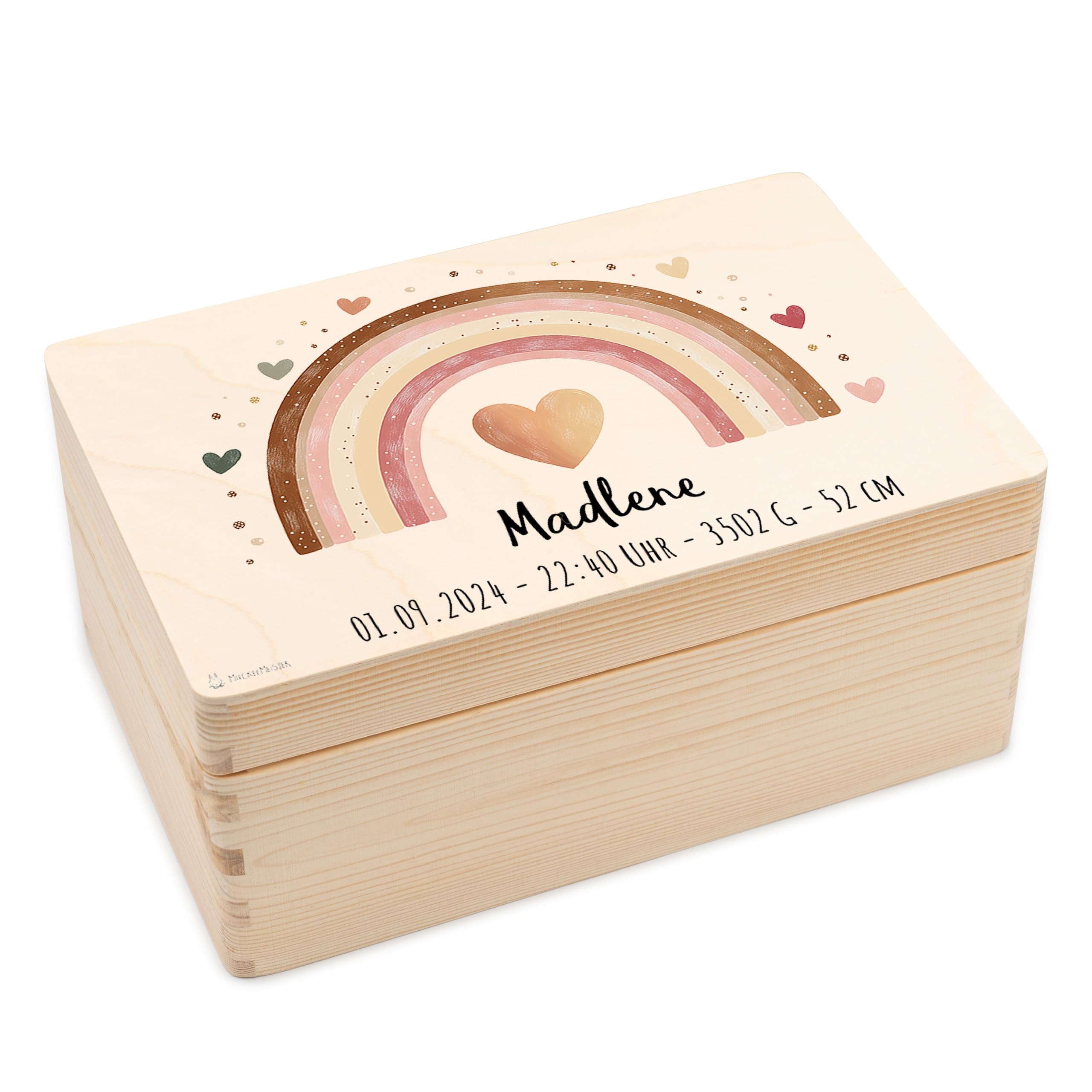 Baby Erinnerungsbox - tolle Holzkiste personalisiert Baby - 30 x 20 x 14 Holz - personalisierte Erinnerungskiste - Babybox Erinnerung - Boho Regenbogen Angebot bei HelloDeals