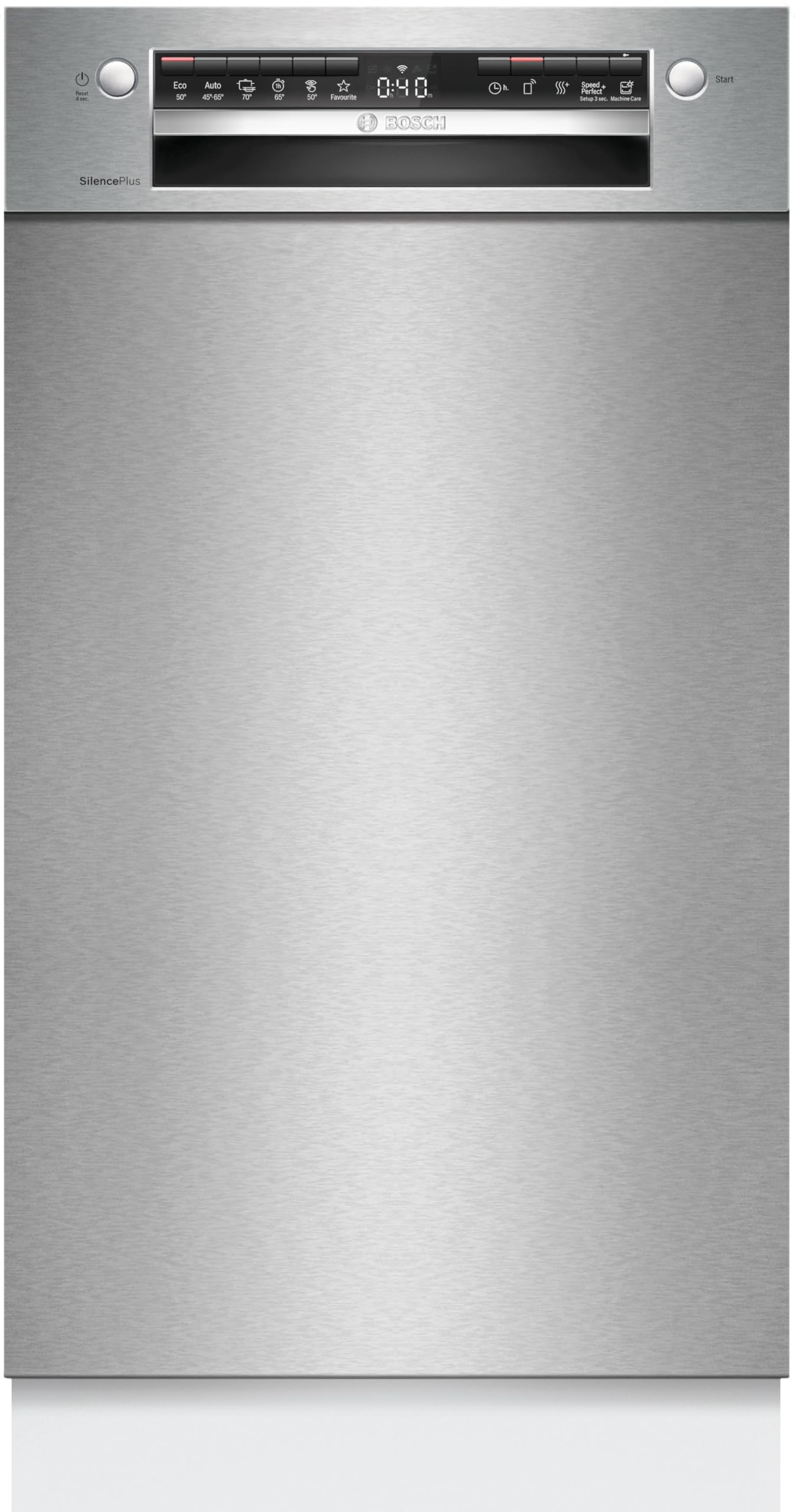 Bosch SPU4HMS10E, Serie 4, Smarter Unterbau-Geschirrspüler 45 cm, Besteckschublade, Extra Trocknen, SpeedPerfect Plus, hygienische Reinigung, Programmassistent, höhenverstellbarer Oberkorb, Edelstahl Serie 4 EEK E Angebot bei HelloDeals