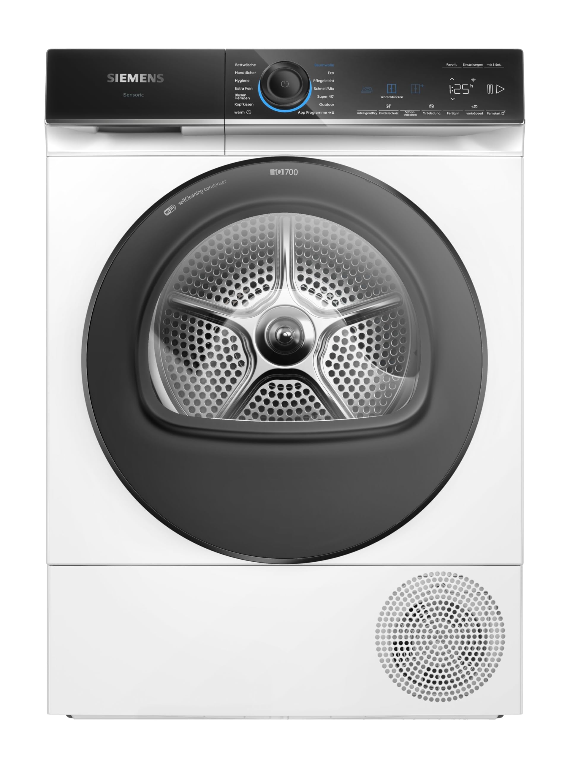 Siemens WQ46B2D0AM iQ700, Wärmepumpentrockner 9 kg, Selbstreinigender Kondensator, schonendes Trocknen, intelligentDry, Halbe Beladung, Knitterschutz, Home Connect, Trommelinnenbeleuchtung, Weiß IQ700 EEK B Angebot bei HelloDeals