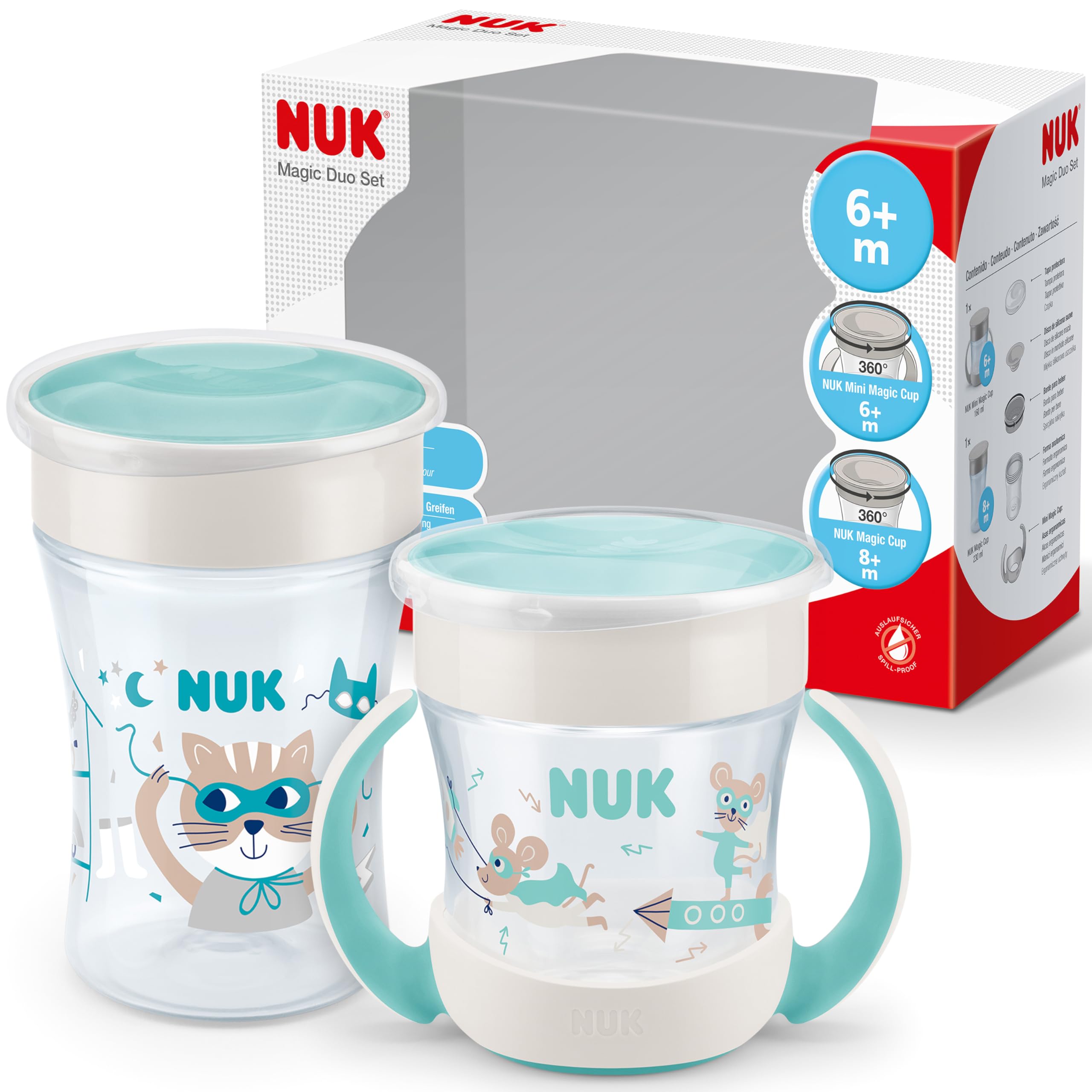NUK Magic Cup & Mini Magic Cup Trinklernbecher Duo-Set | auslaufsicherer 360°-Trinkrand | 6+ Monate | auslaufsicher und BPA-frei | 160 ml & 230 ml | mint Angebot bei HelloDeals