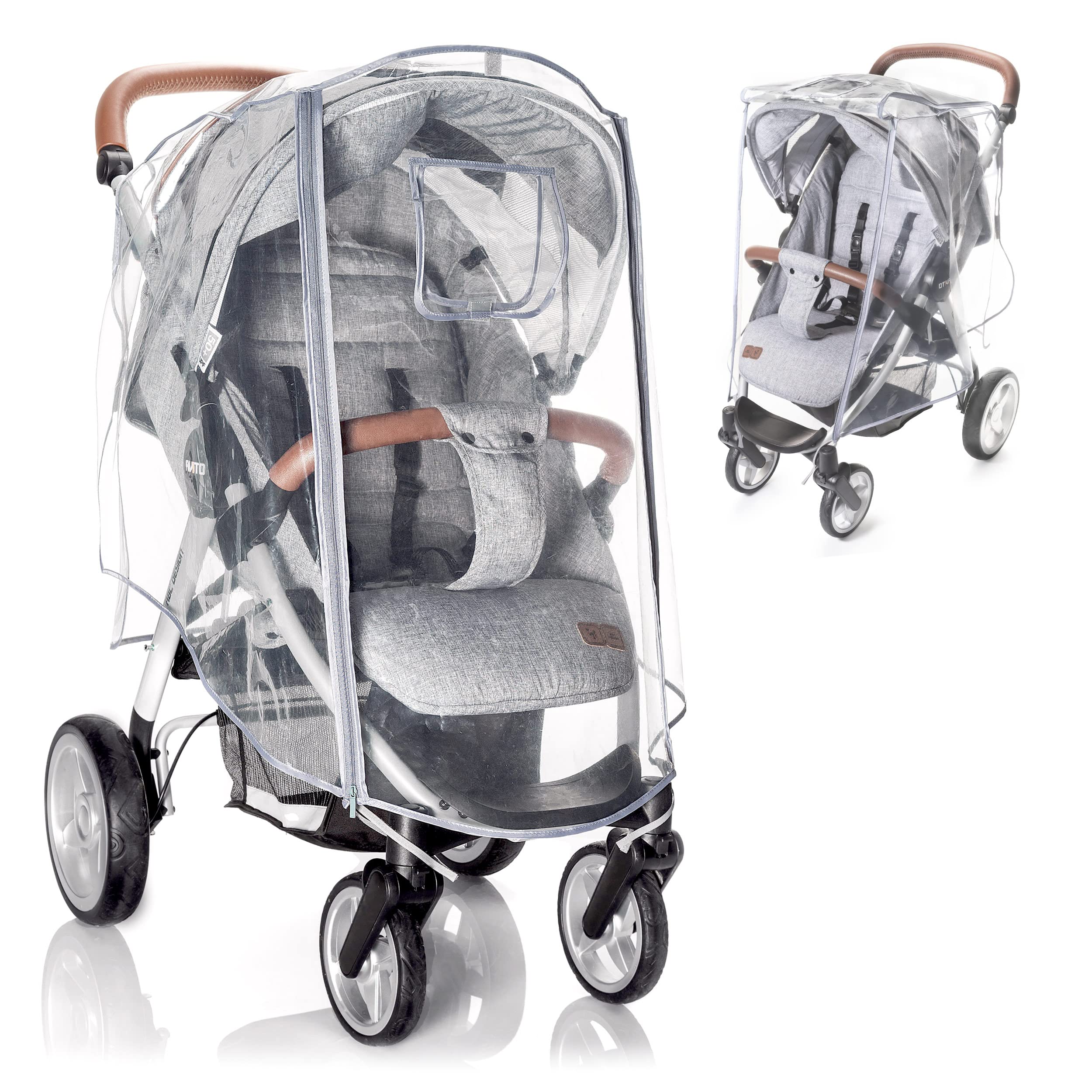 Zamboo Universal Regenschutz Buggy mit vollständiger Frontöffnung - Regenverdeck Kinderwagen & Sportwagen mit Fenster und Doppel Reißverschluss zum Öffnen - transparent, schadstofffrei Angebot bei HelloDeals