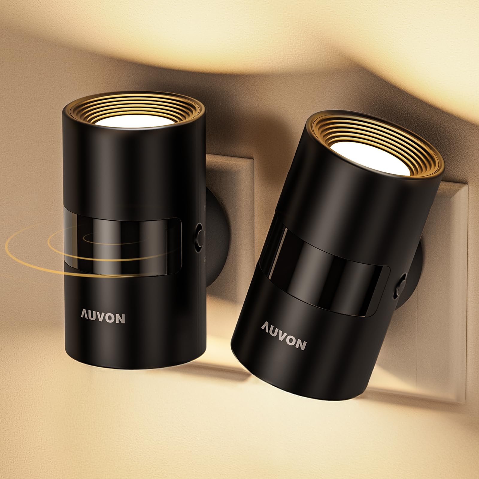 AUVON Nachtlicht Steckdose mit Bewegungssensor & Dämmerungssensor (90° Drehbar, Zuschaltbare Auf-/Abwärtsbeleuchtung, 1-50 lm Dimmbar), Night light Warmweiß für Flur Treppe Schlafzimmer Küche, 2 Stück Angebot bei HelloDeals