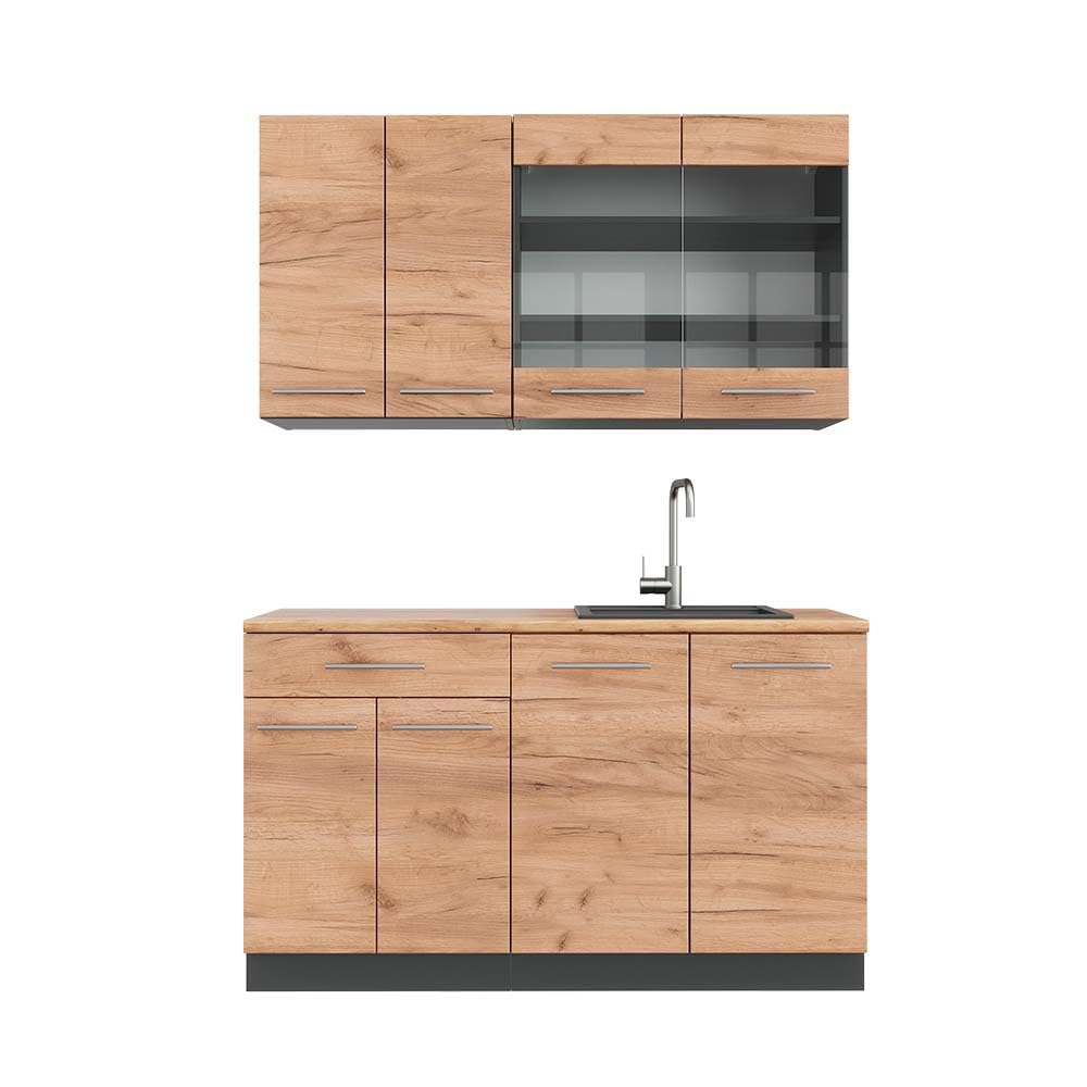 Vicco Singleküche Fame-Line, Goldkraft Eiche/Anthrazit, 140 cm, AP Eiche Goldkraft Eiche/Anthrazit Mit AP Eiche Angebot bei HelloDeals