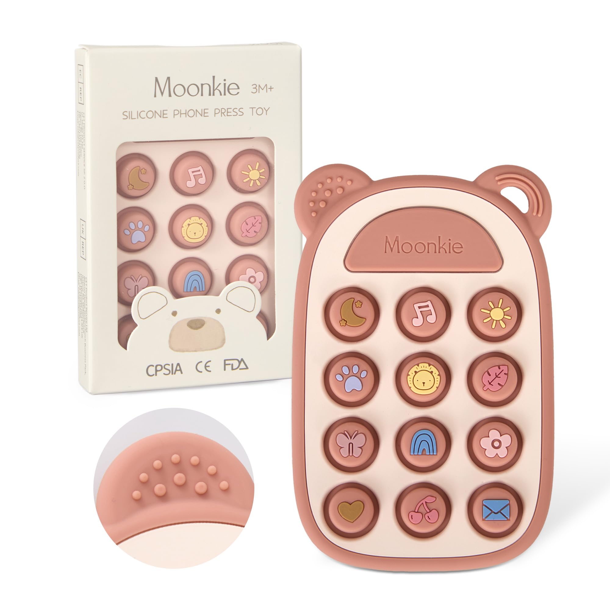 Moonkie Beißring Baby, Silikon Spielzeug Handy, ab 3 Monate+, Kinder Telefon zum Pop It Spielzeug, BPA-frei, Beißspielzeug Baby für Jungen & Mädchen, Geschenk für Kleinkind (Blush) Angebot bei HelloDeals