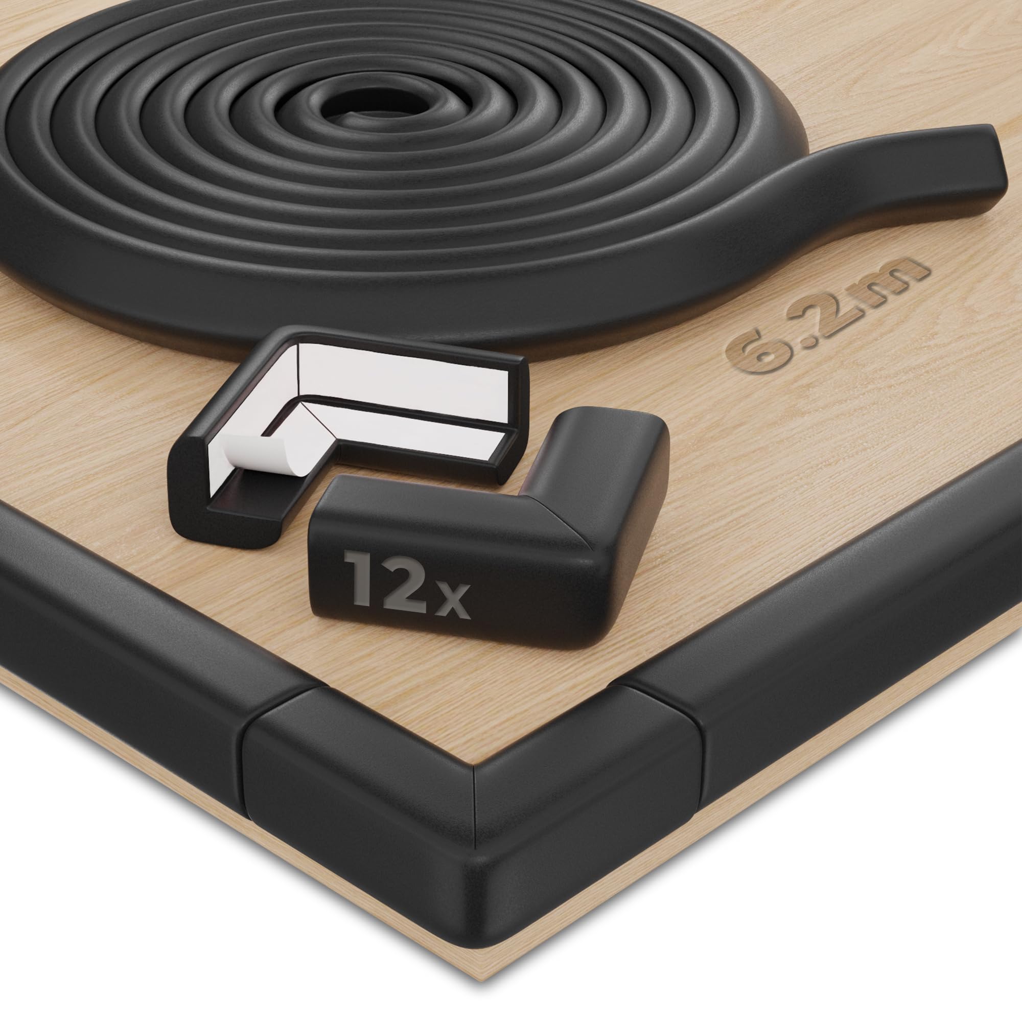 Hoffenbach Kantenschutz Baby aus Schaumstoff – 6,2m Tischkantenschutz & 12x Eckenschutz – Tischecken Kindersicherung – Selbstklebender Schutz für Kinder, Bett, Fensterbank & Schreibtisch – Schwarz Angebot bei HelloDeals