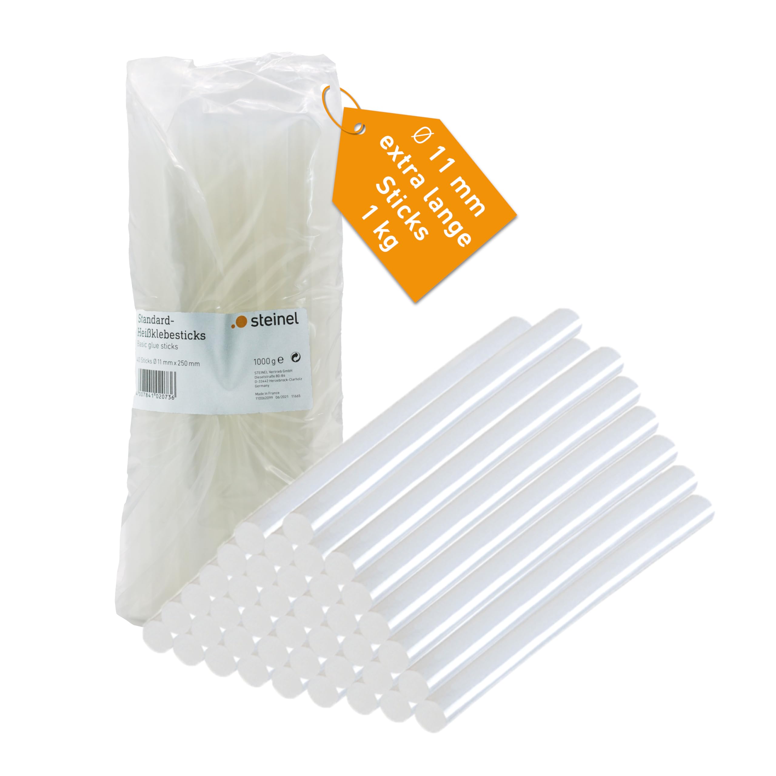 Steinel Heißklebesticks Ø11x250 mm, ca. 40 Stk, 1 kg transparente Heißklebestifte, schnelltrocknend, extra starke Klebekraft, für Heißklebepistolen Ø 11 x 250 mm, 1kg Transparent Angebot bei HelloDeals
