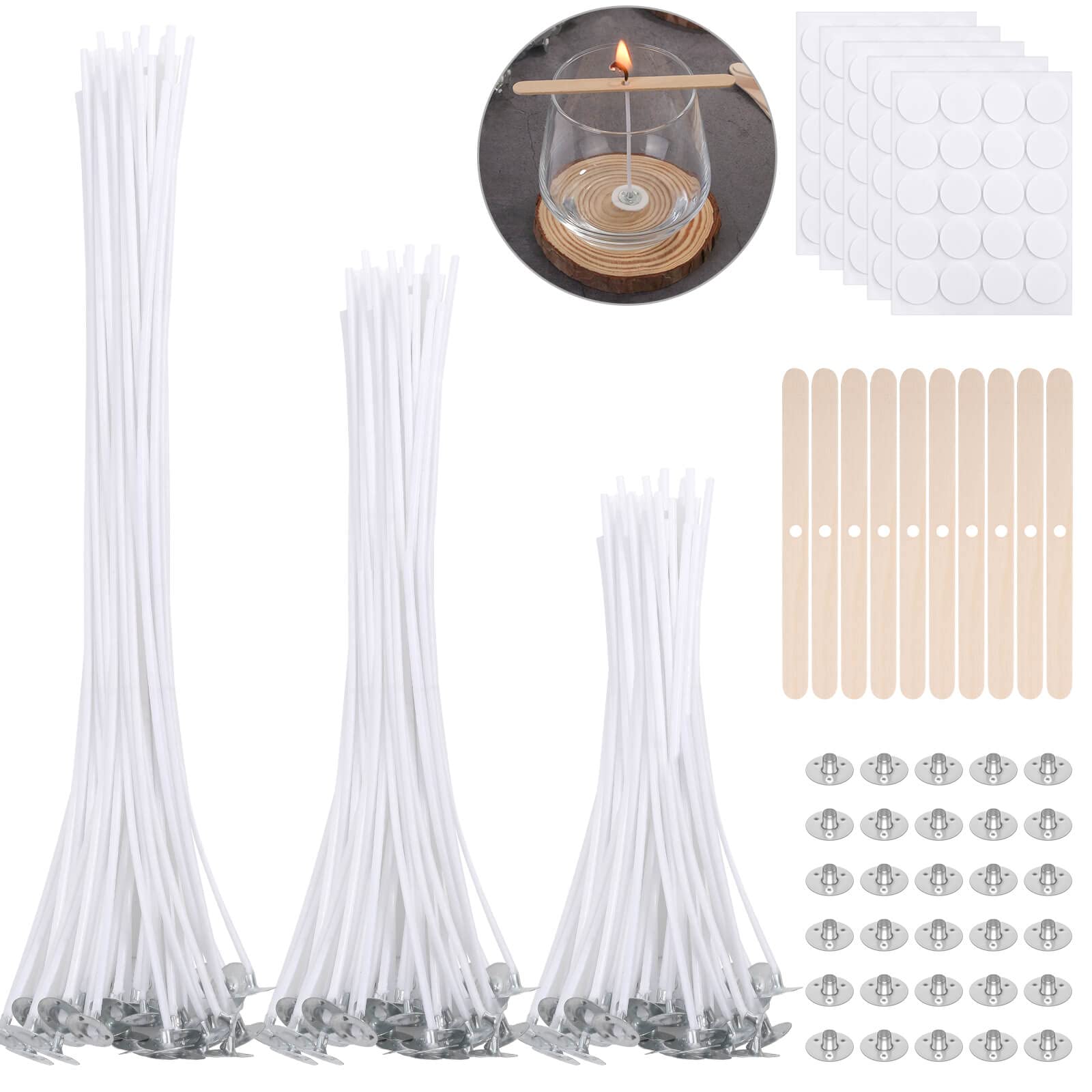 240 Stück Kerzendocht Set,VEVOQIM 100 Stück Kerzendochte für Kerzen Docht(10CM|15CM|20CM) mit 10 Stück Dochthalter,100 Stück Kerzen Klebeplättchen und 30 Stück Dochtlaschen für Kerzen Selber Machen Angebot bei HelloDeals